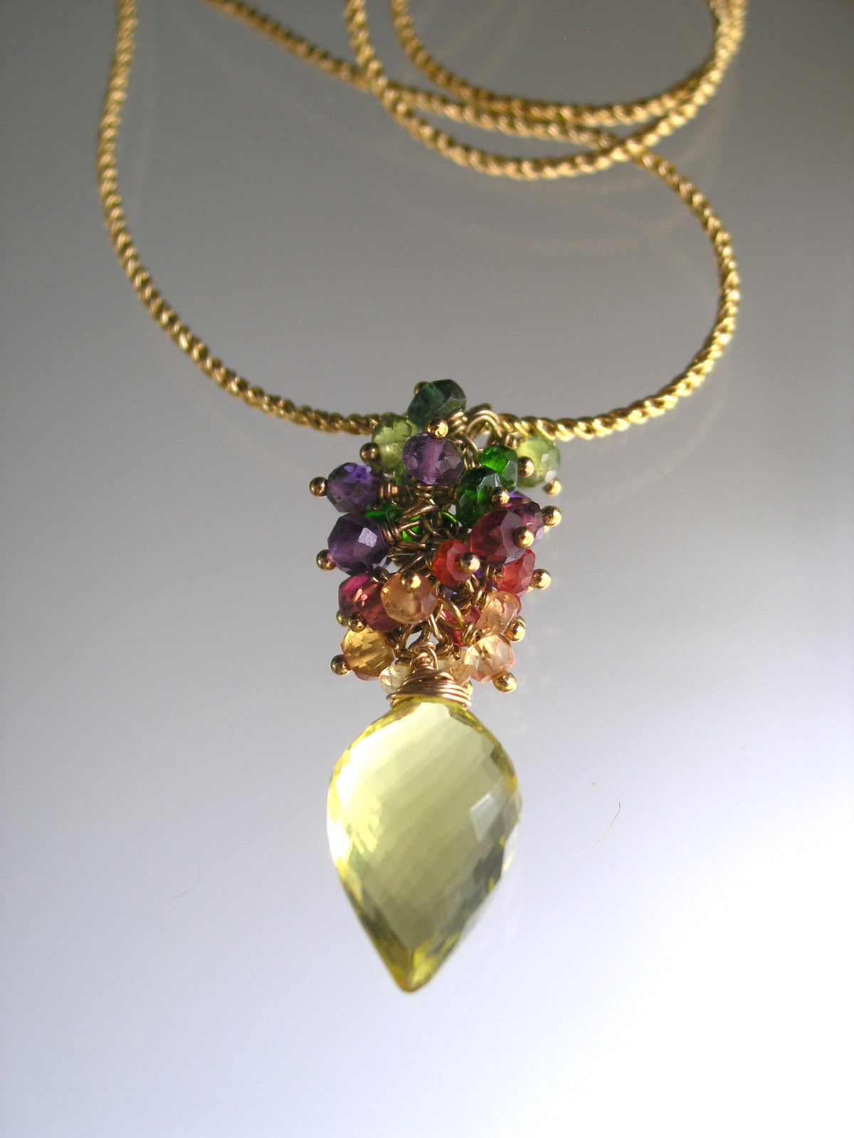 Rainbow Gemstone Cluster Pendant Gold Filled Necklace
