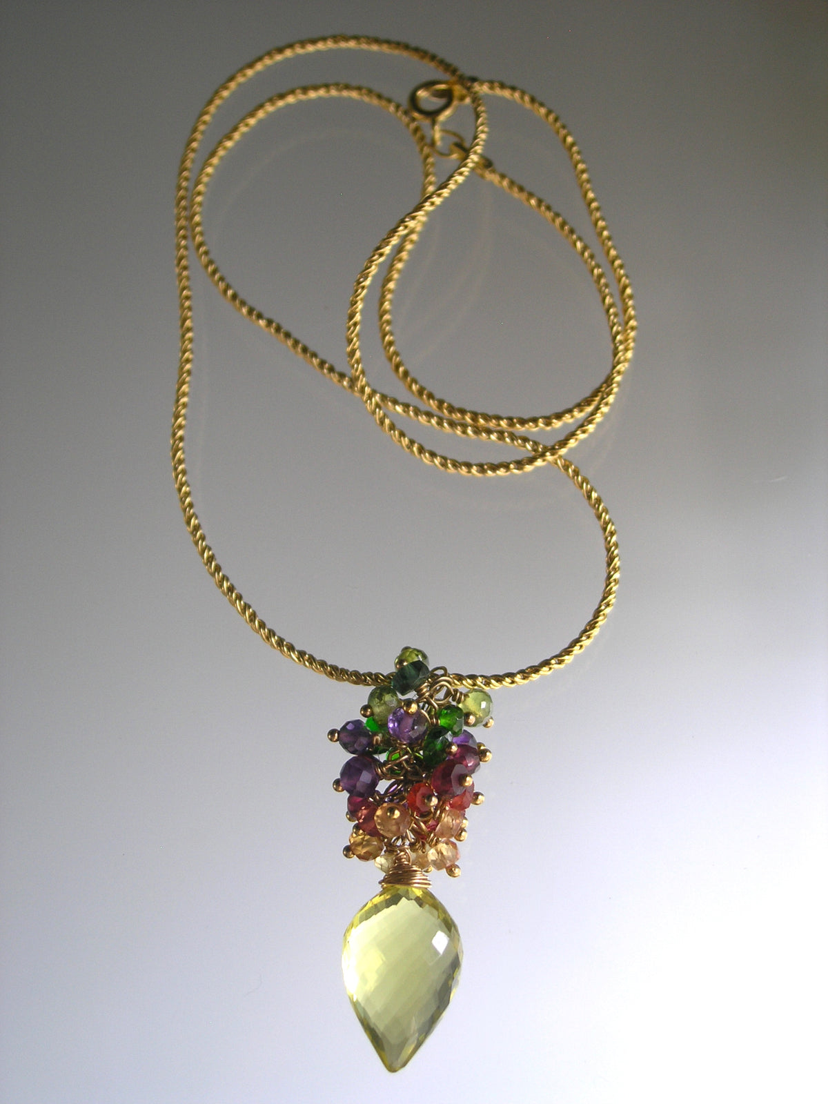 Rainbow Gemstone Cluster Pendant Gold Filled Necklace