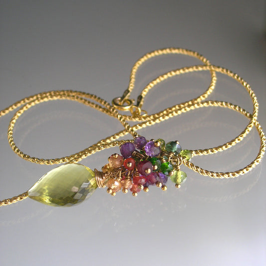 Rainbow Gemstone Cluster Pendant Gold Filled Necklace