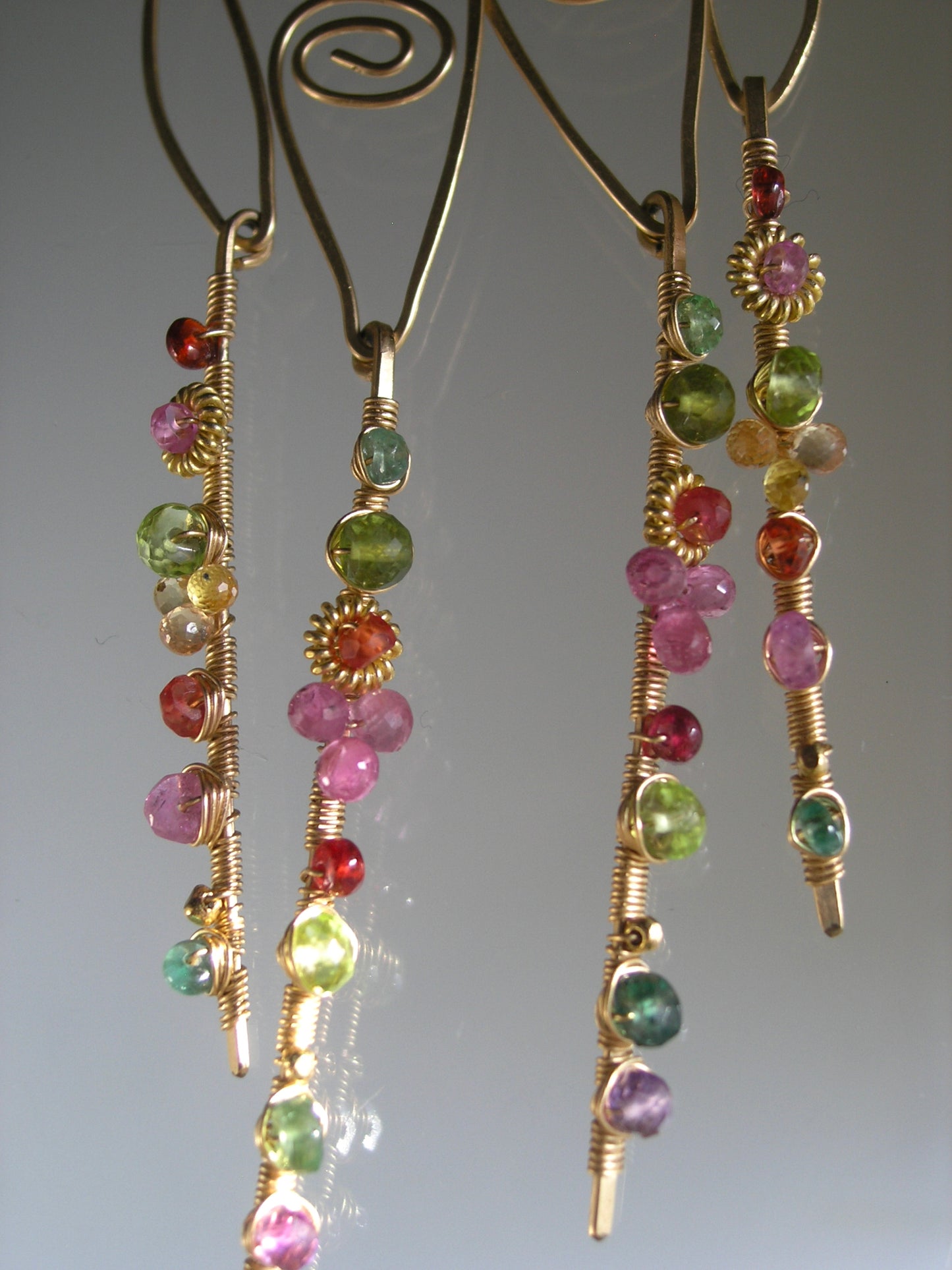 Sculptural Gemstone 14k Gold Filled Earrings 4 3/8”