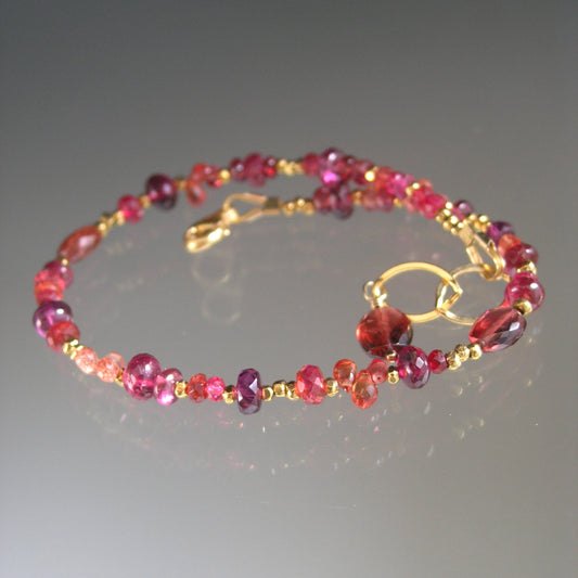 Red Magenta Sapphire Garnet Bracelet in 14k Gold Fill and Vermeil