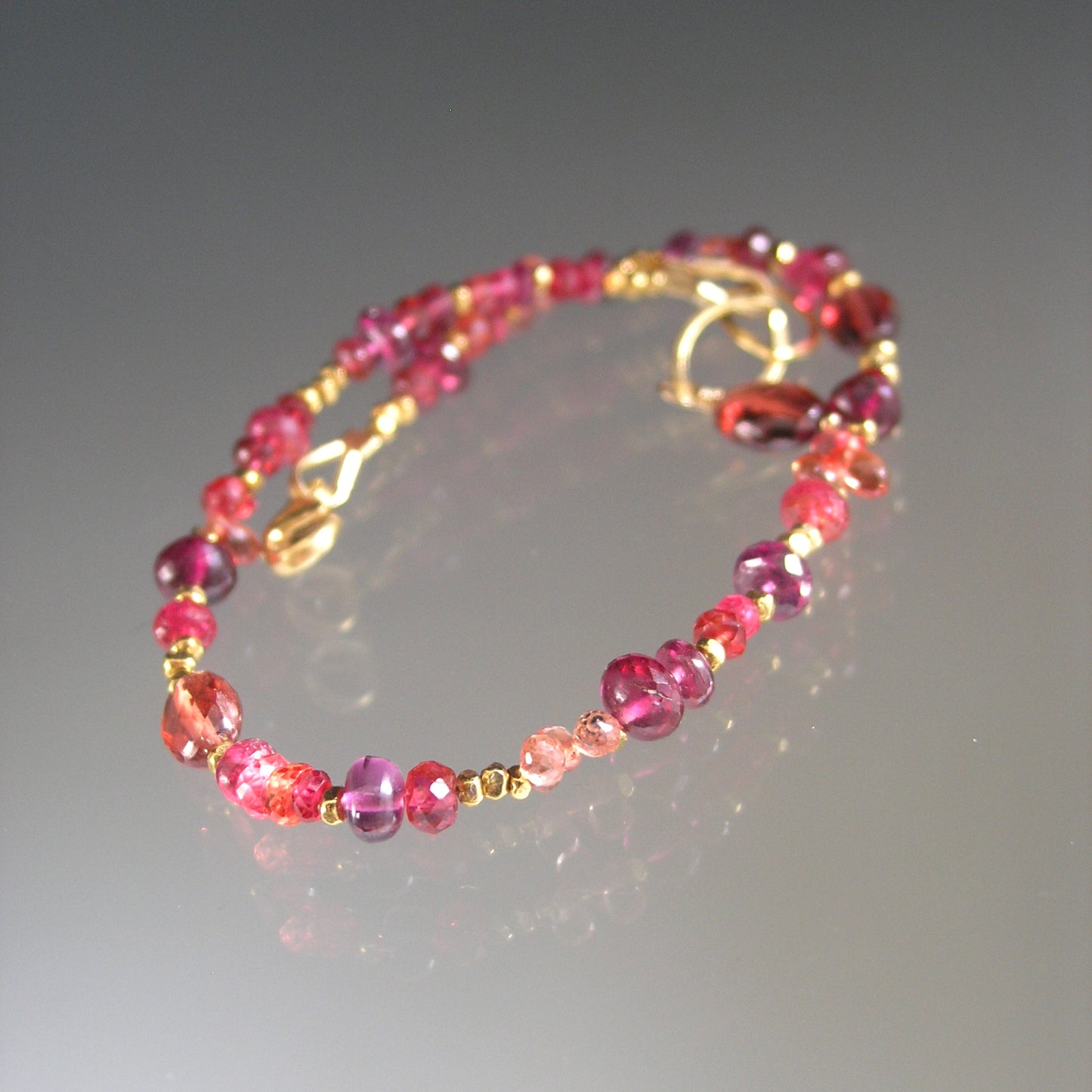 Red Magenta Sapphire Garnet Bracelet in 14k Gold Fill and Vermeil