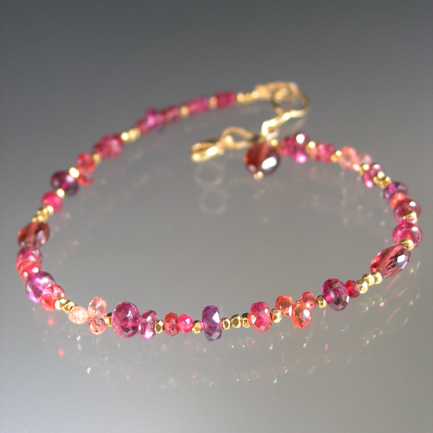Red Magenta Sapphire Garnet Bracelet in 14k Gold Fill and Vermeil