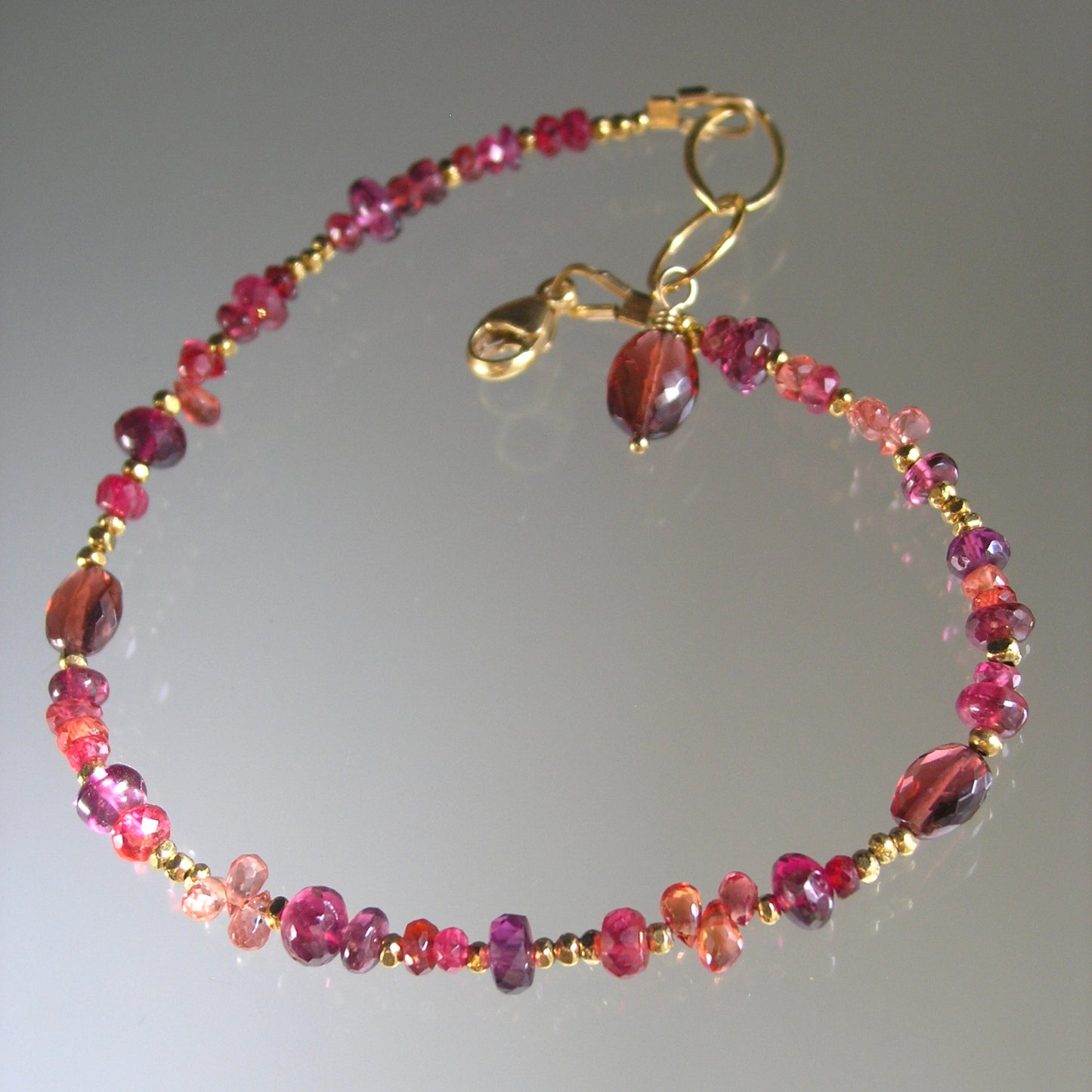 Red Magenta Sapphire Garnet Bracelet in 14k Gold Fill and Vermeil