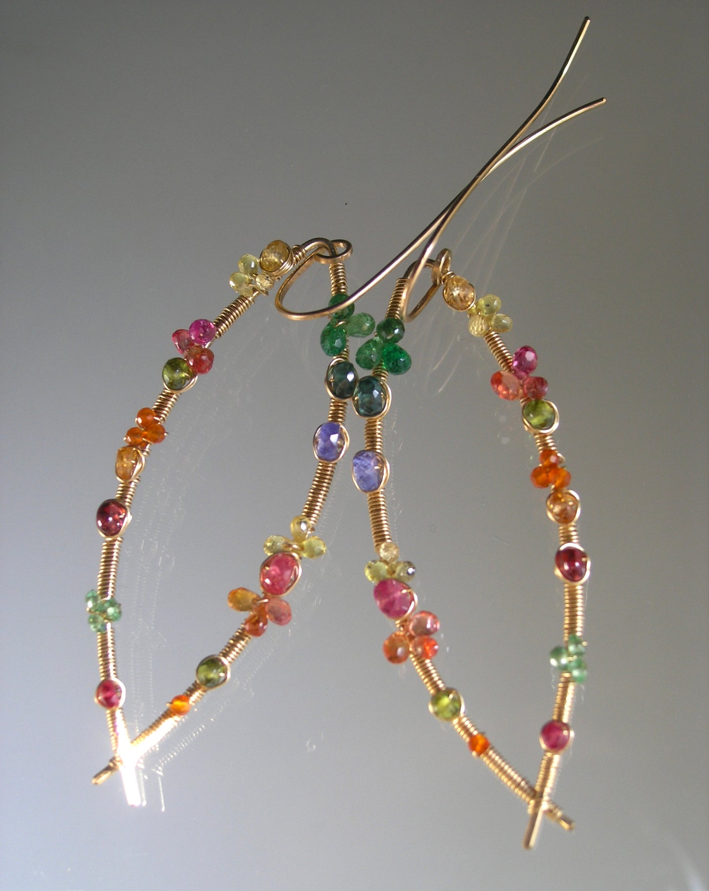 Colorful Multi Gemstone Almond Hoop Earrings in 14k Gold Fill