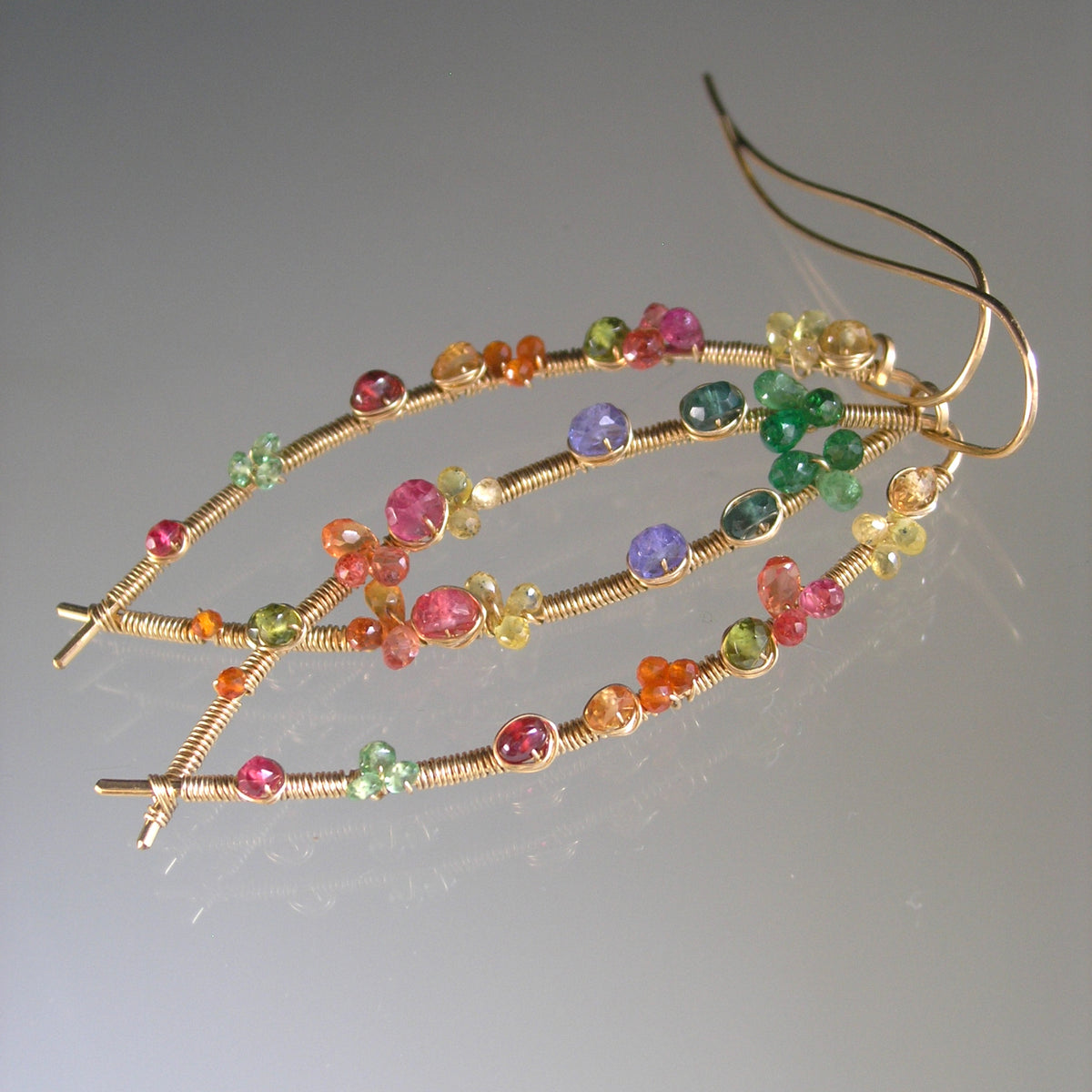 Colorful Multi Gemstone Almond Hoop Earrings in 14k Gold Fill