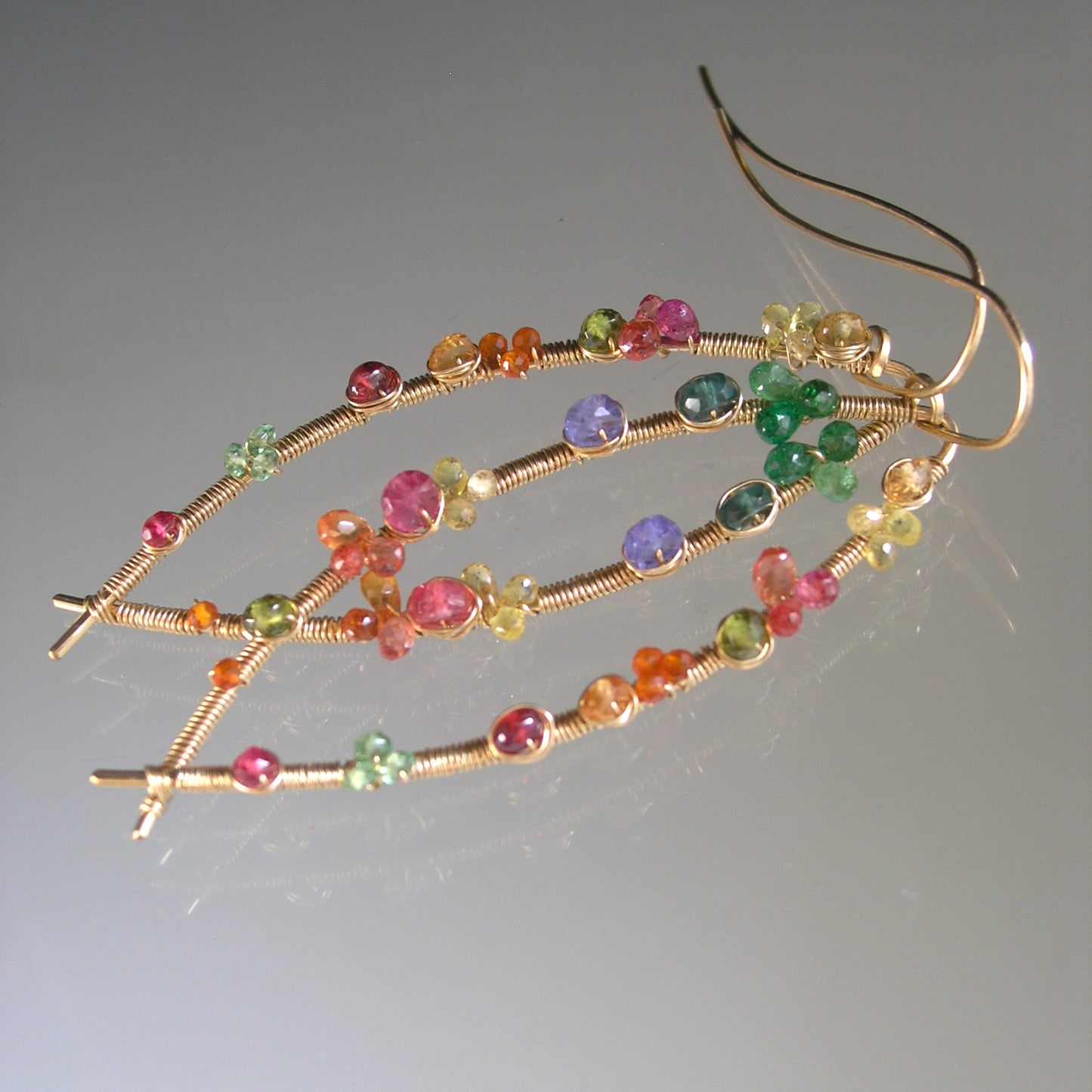 Colorful Multi Gemstone Almond Hoop Earrings in 14k Gold Fill