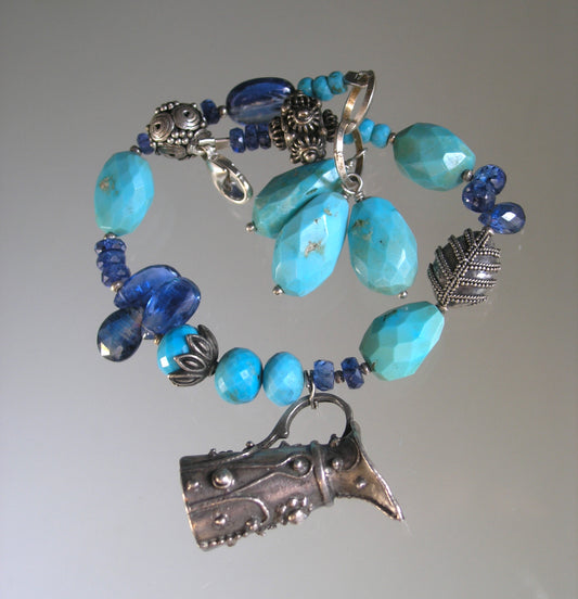 Turquoise Kyanite Bracelet w/ Vintage Sterling Pitcher Vase