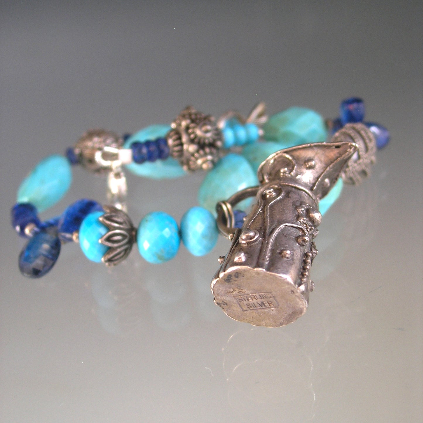 Turquoise Kyanite Bracelet w/ Vintage Sterling Pitcher Vase