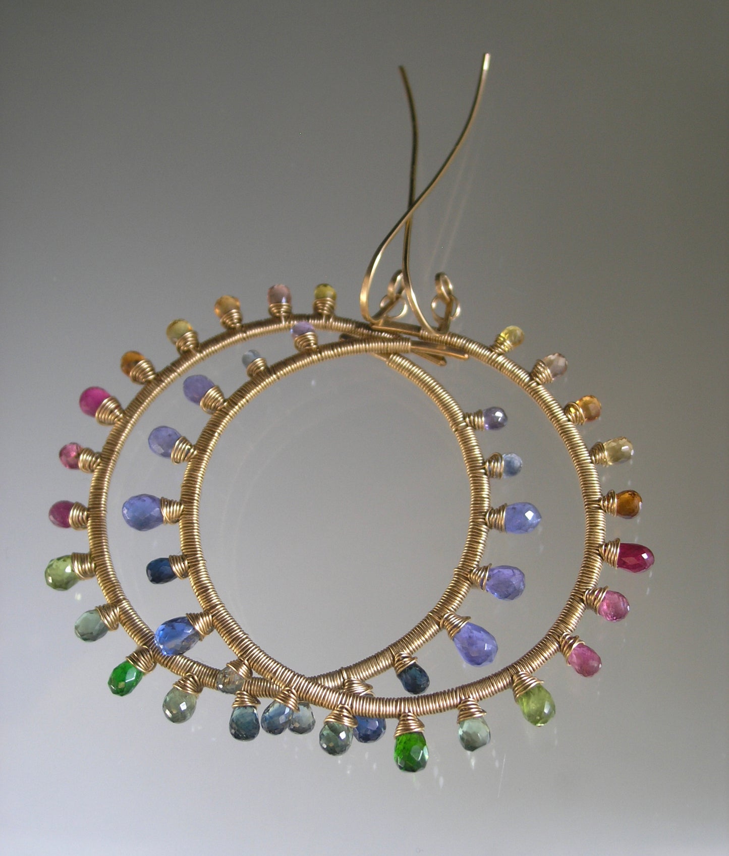 Rainbow Sunburst Gemstone Hoops 14k Gold Filled