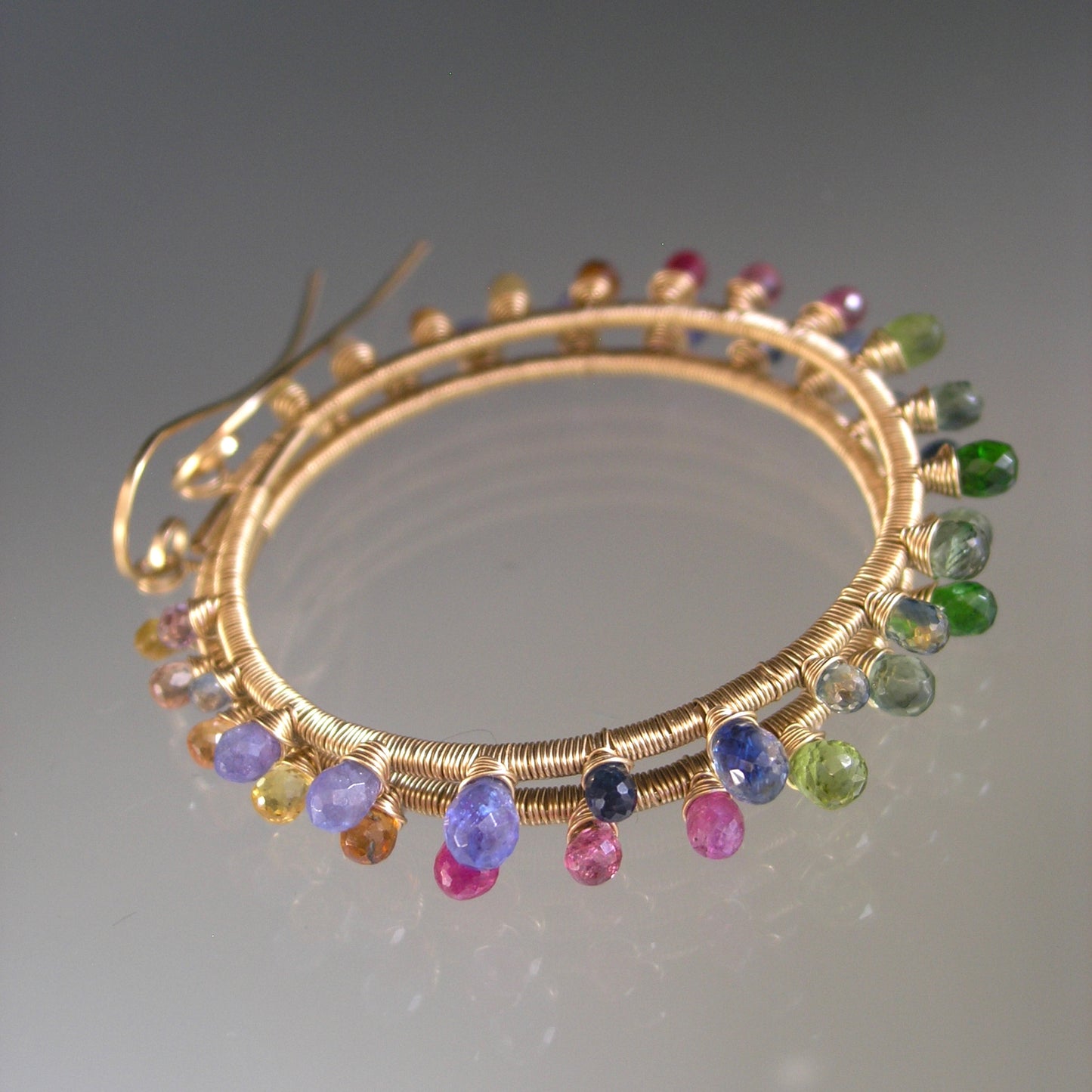 Rainbow Sunburst Gemstone Hoops 14k Gold Filled