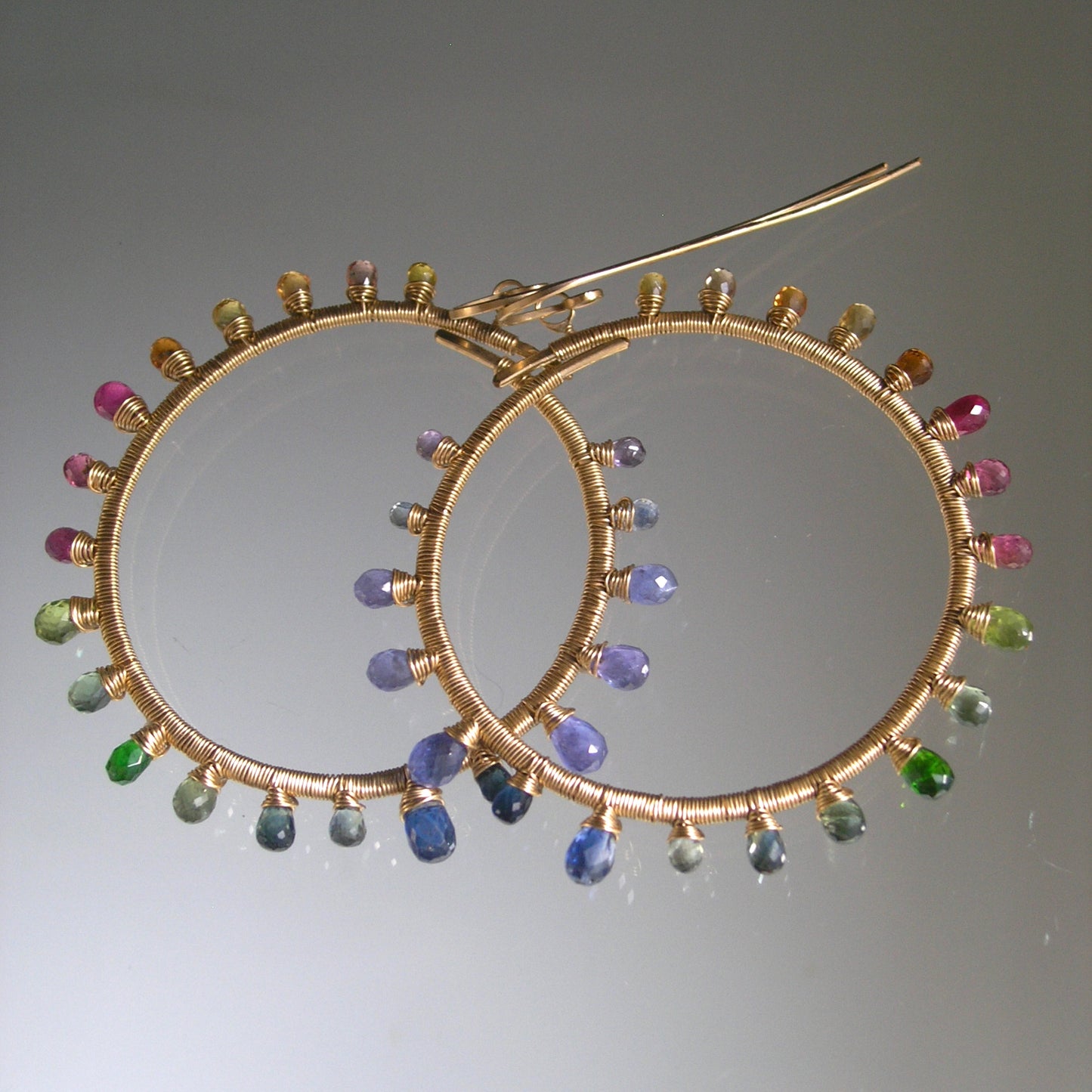 Rainbow Sunburst Gemstone Hoops 14k Gold Filled