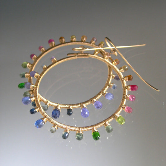 Rainbow Sunburst Gemstone Hoops 14k Gold Filled