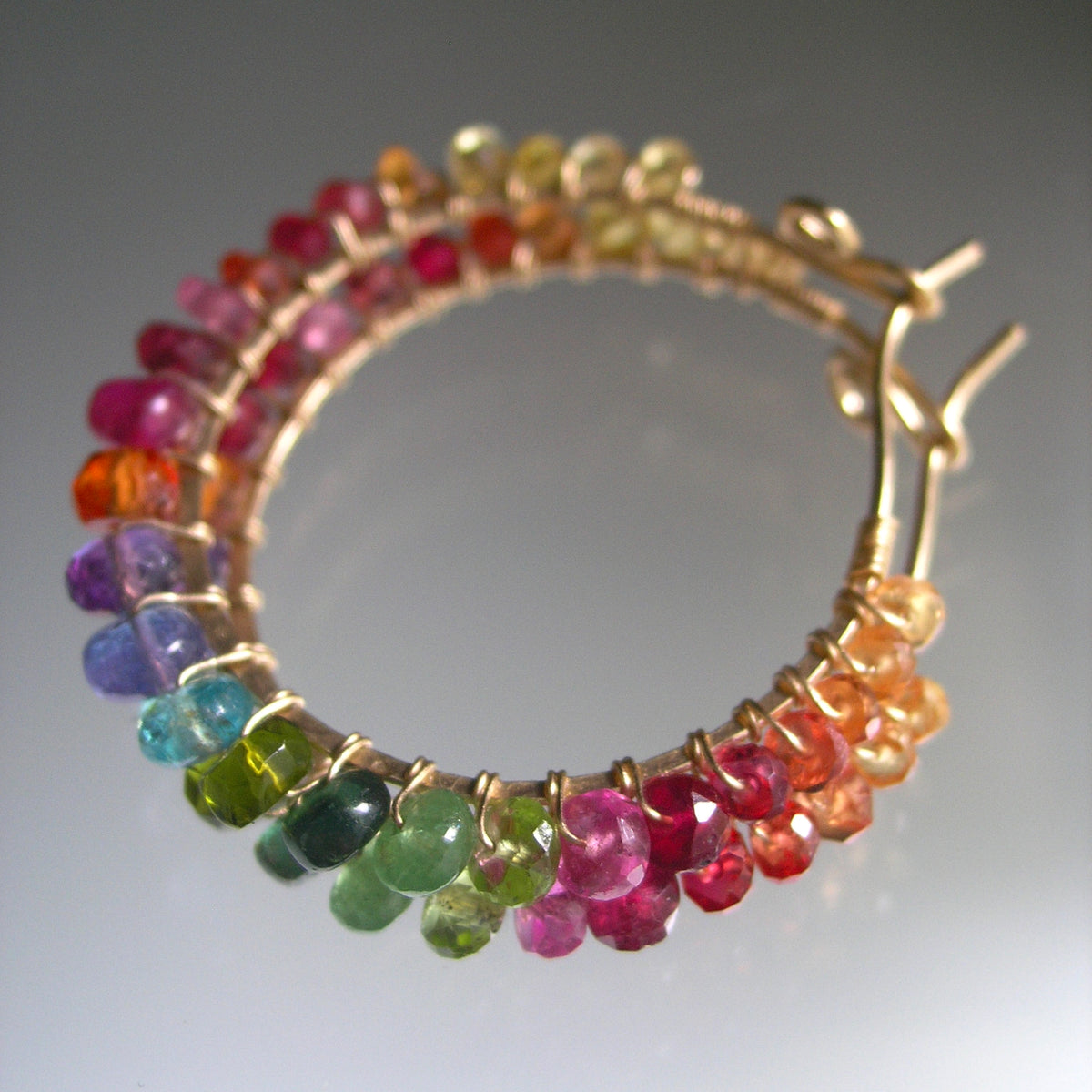 Rainbow Gemstone Small Sized Gold Filled Hoops