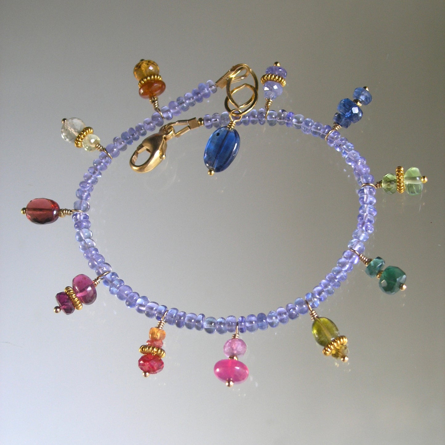 Tanzanite Bracelet w/ Multi Gemstone Charms
