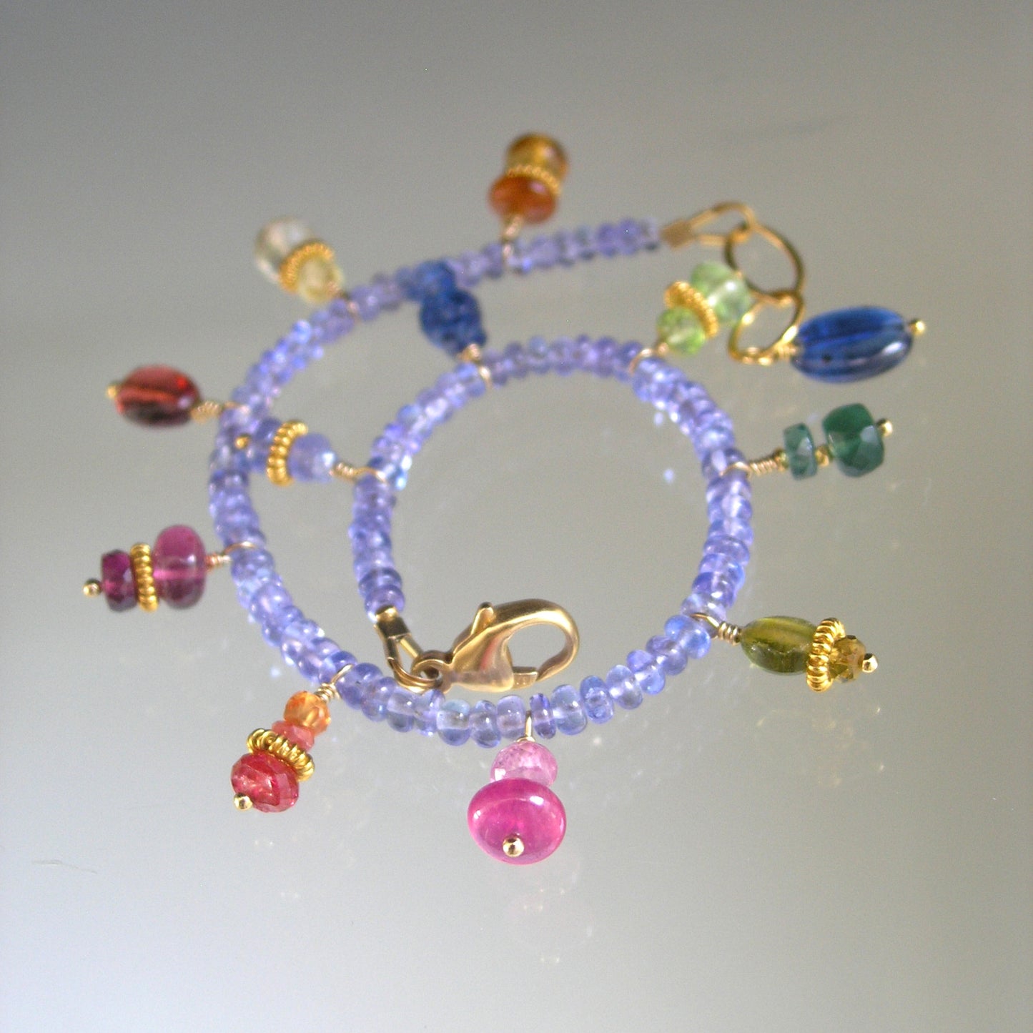 Tanzanite Bracelet w/ Multi Gemstone Charms