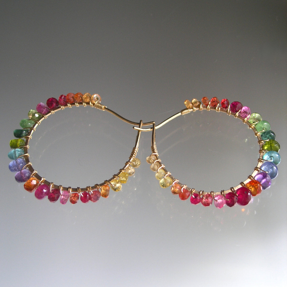 Rainbow Gemstone Small Sized Gold Filled Hoops
