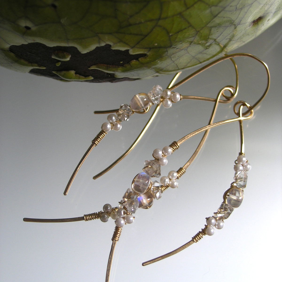 Moonstone and Pearl Gold Filled Earrings