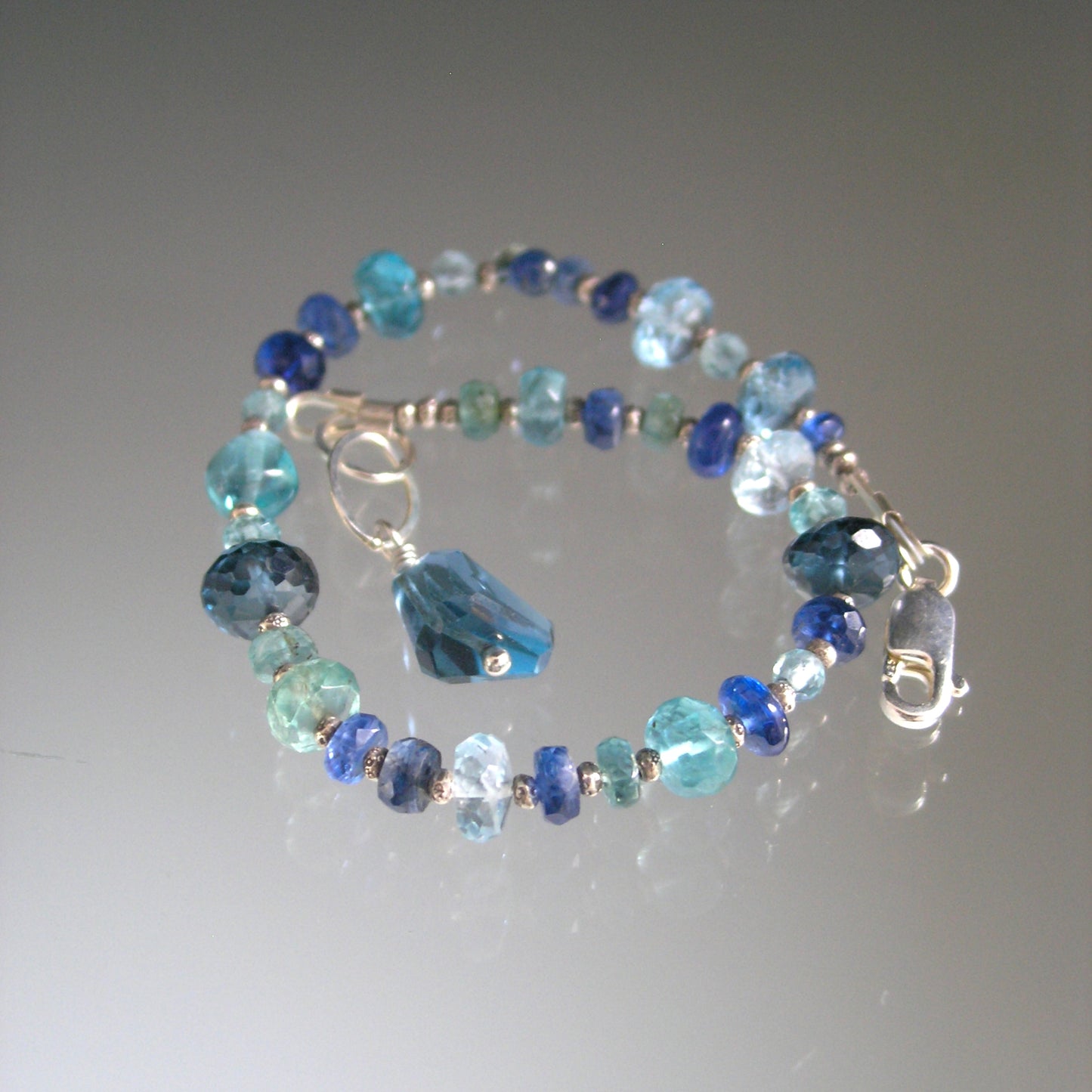 Blue Gemstone Beaded Sterling Silver Bracelet