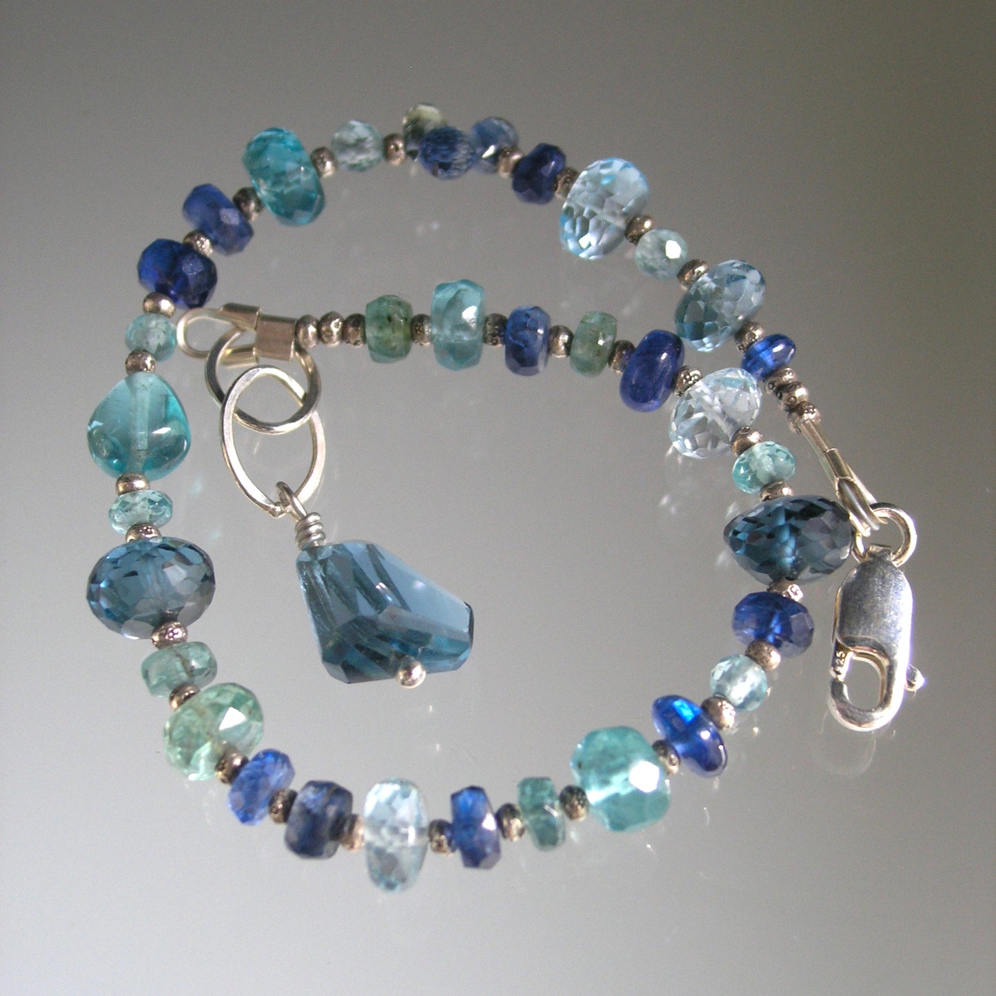 Blue Gemstone Beaded Sterling Silver Bracelet