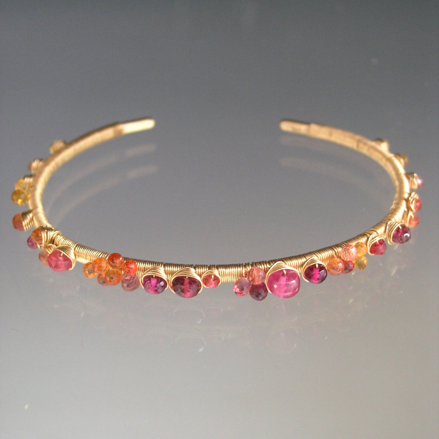 14k Solid Gold Ruby Sapphire Gemstone Cuff