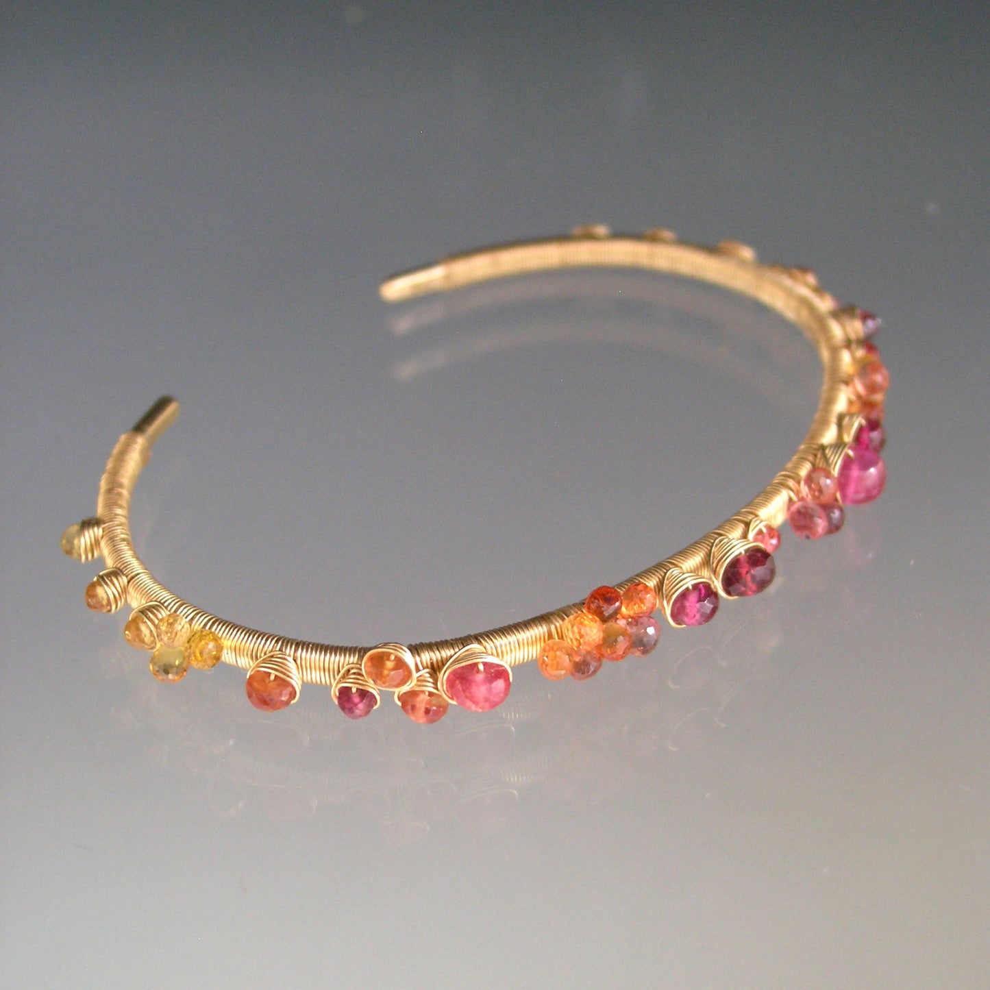 14k Solid Gold Ruby Sapphire Gemstone Cuff