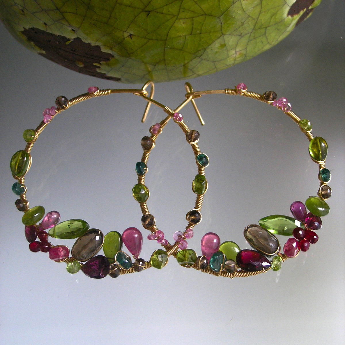 14k Gold Filled Hoops w/ Garden Hued Gemstones