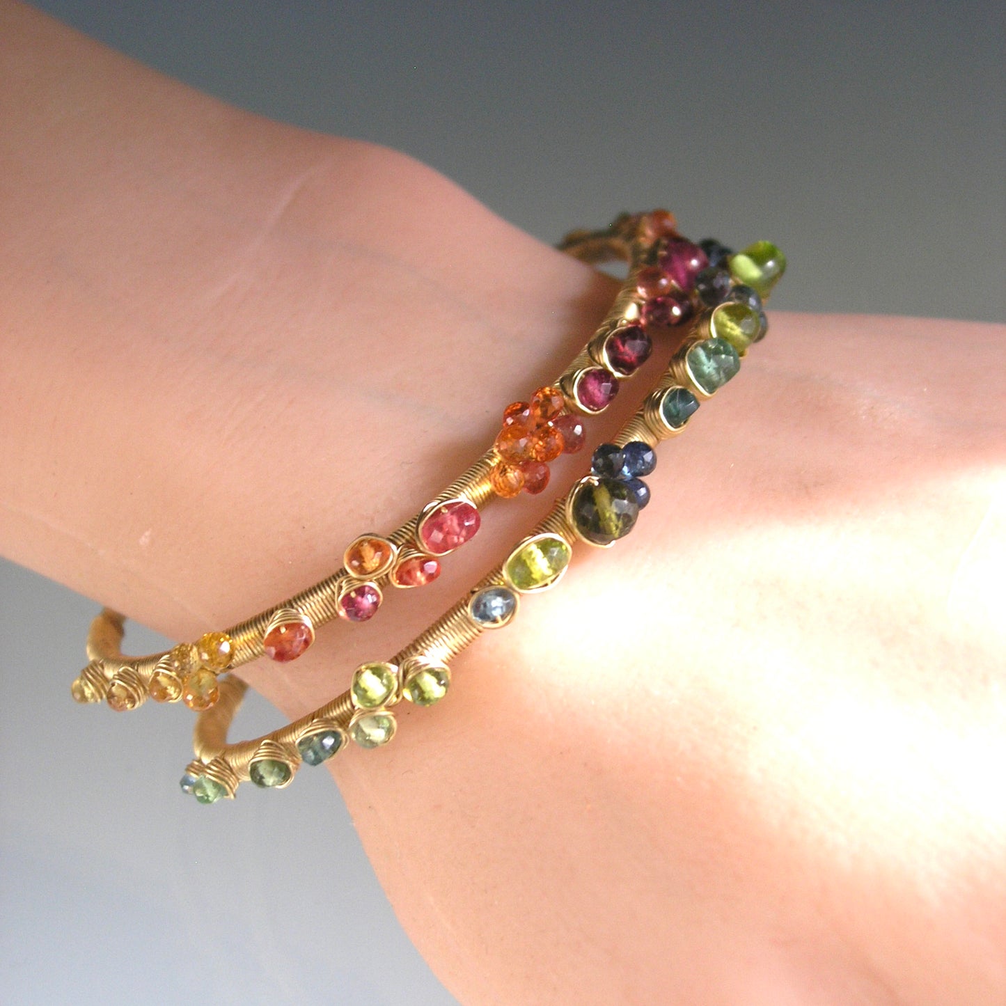 14k Solid Gold Ruby Sapphire Gemstone Cuff