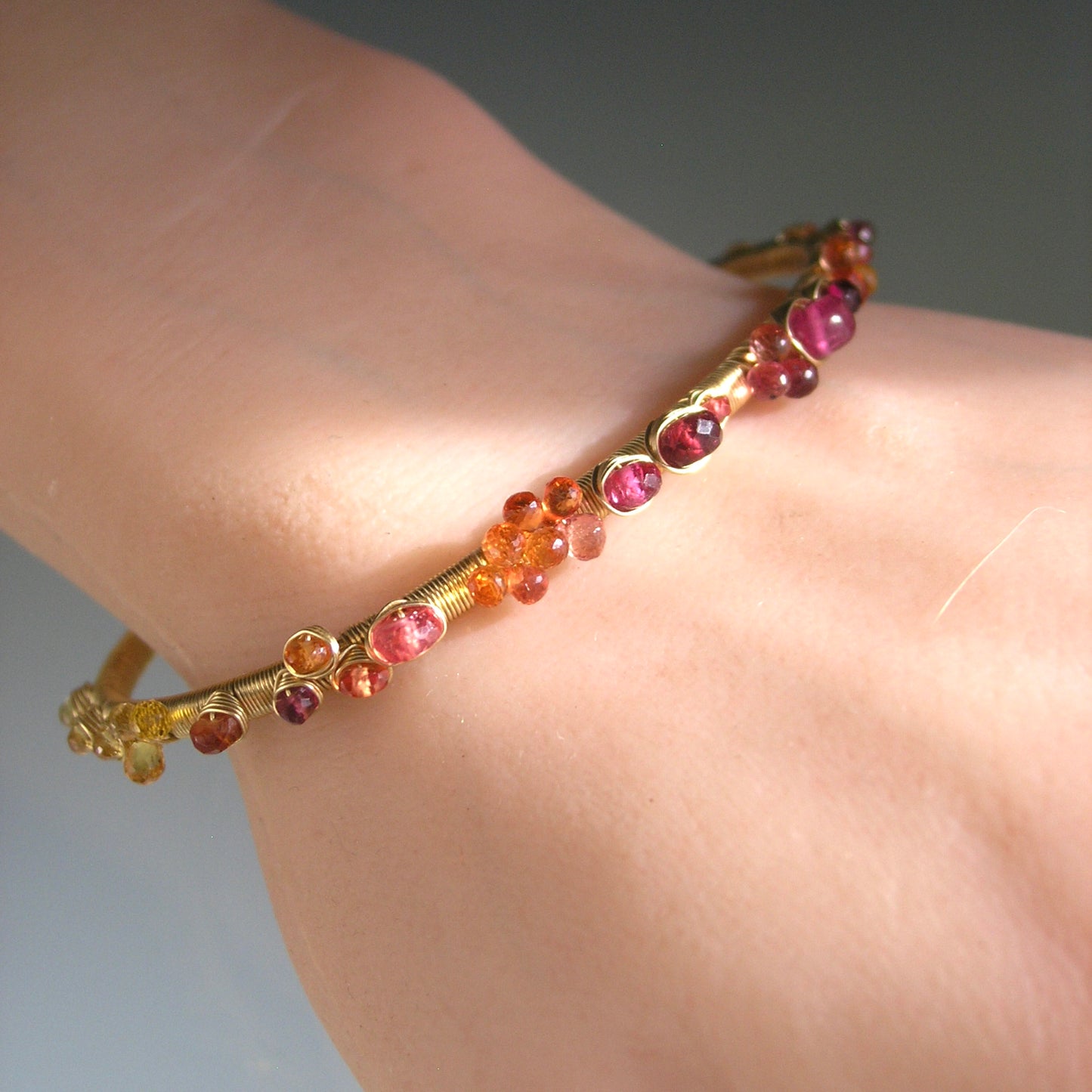 14k Solid Gold Ruby Sapphire Gemstone Cuff