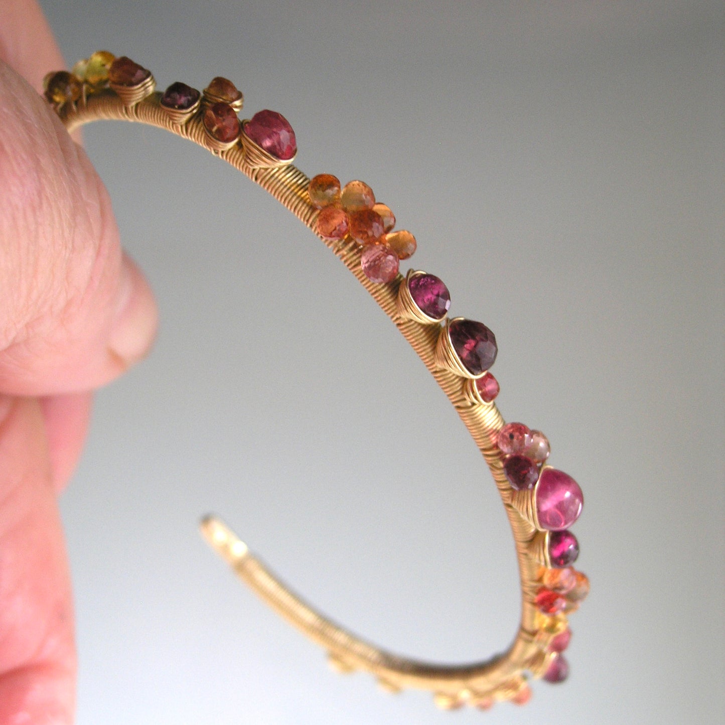 14k Solid Gold Ruby Sapphire Gemstone Cuff