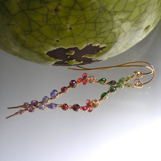 Curvy Linear Rainbow Gemstone Earrings