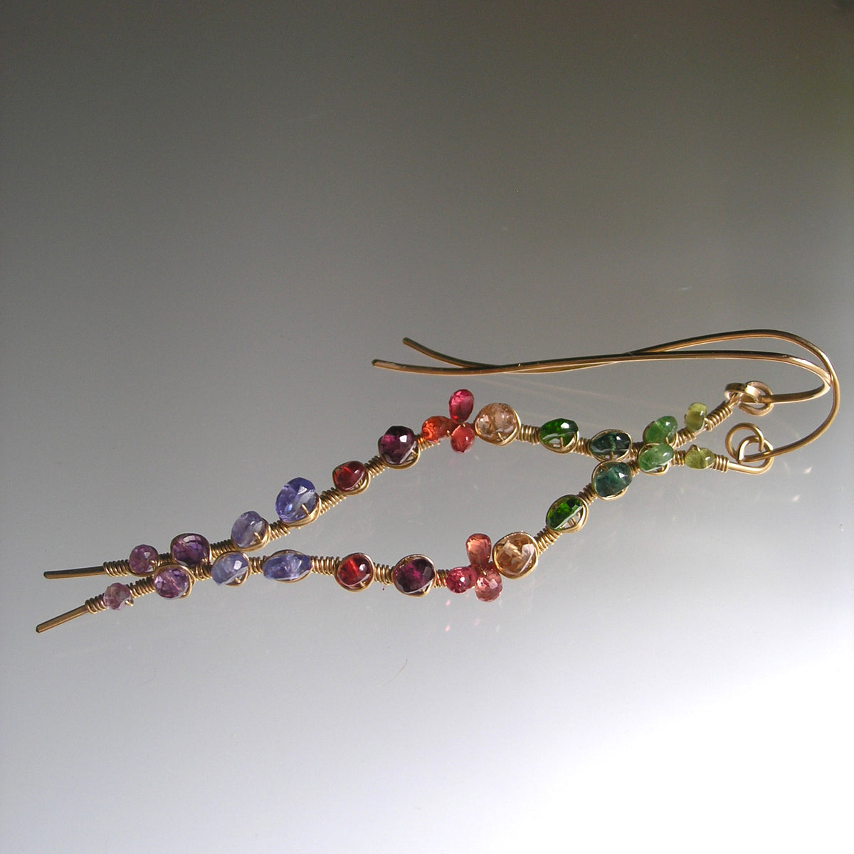 Curvy Linear Rainbow Gemstone Earrings