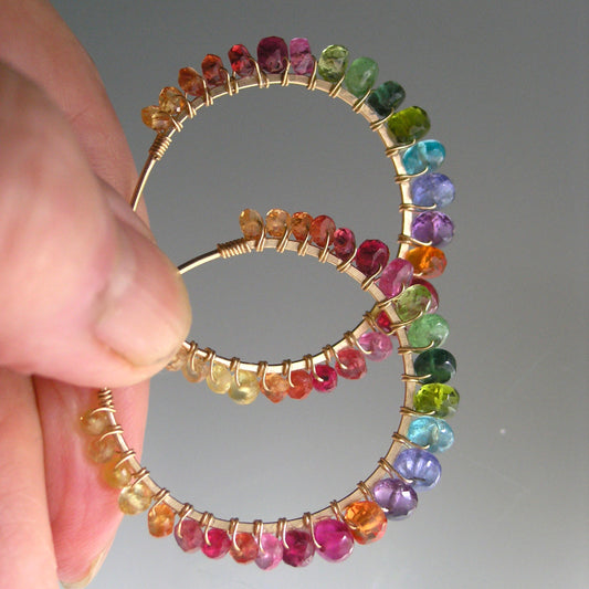 Rainbow Gemstone Small Sized Gold Filled Hoops