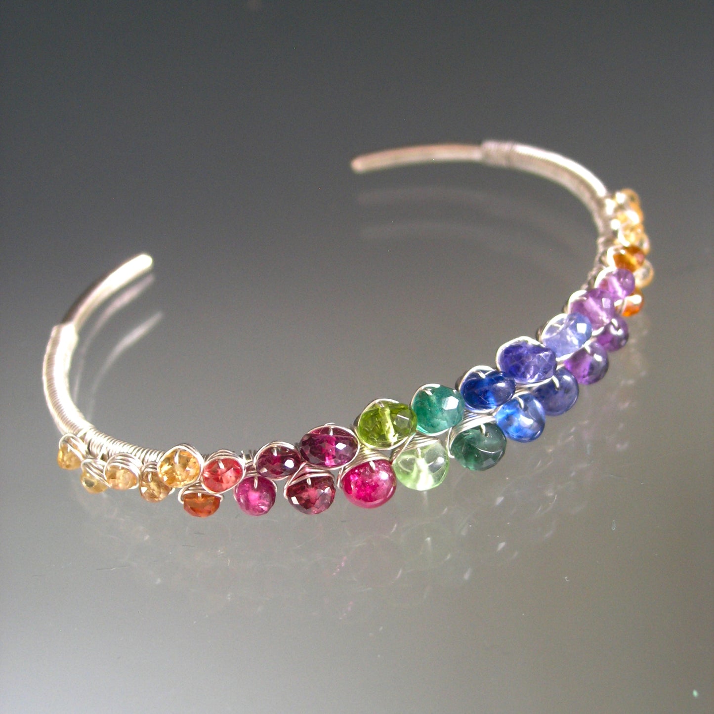 Rainbow Gemstone Sterling Silver Cuff