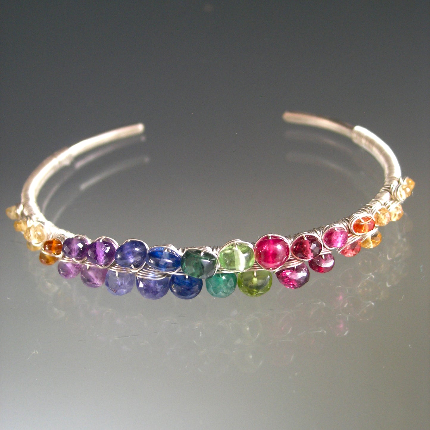 Rainbow Gemstone Sterling Silver Cuff