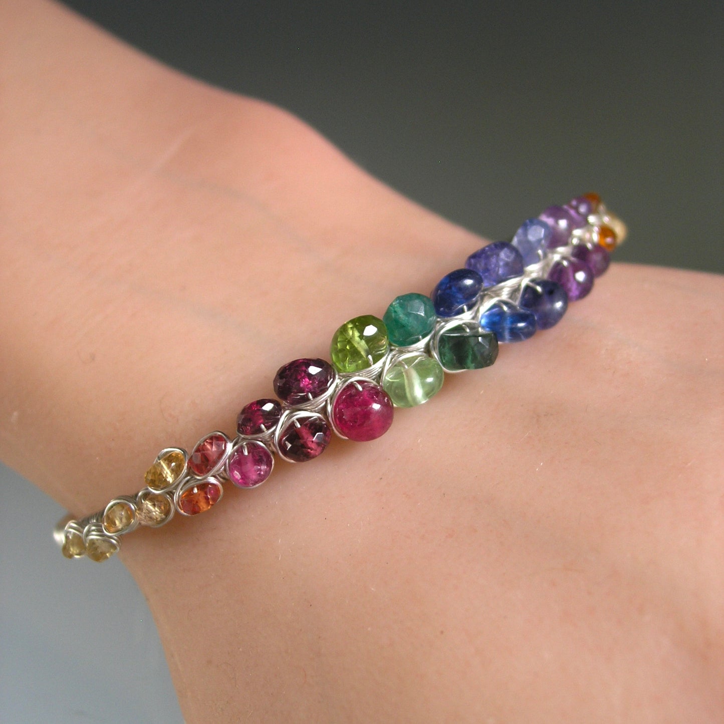 Rainbow Gemstone Sterling Silver Cuff