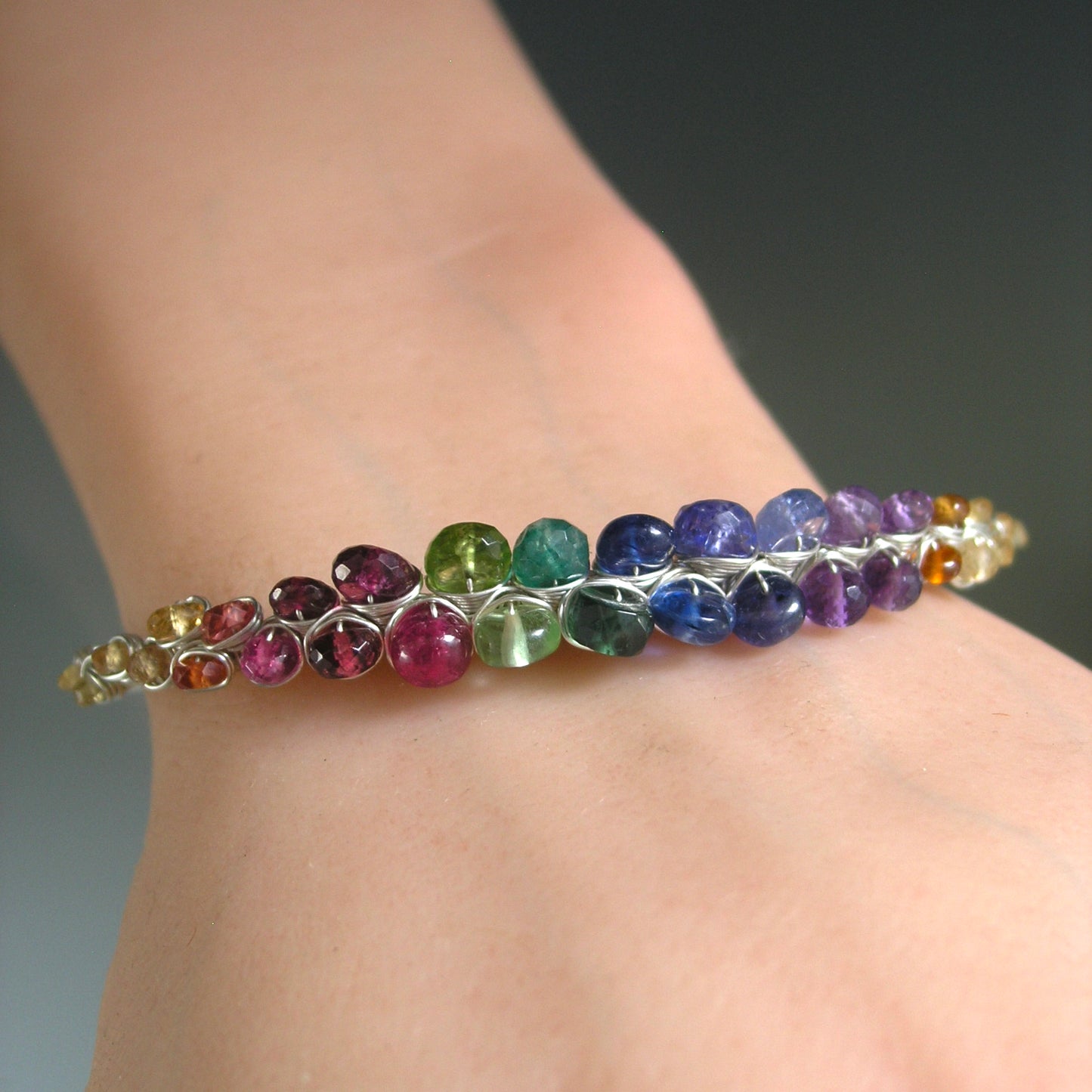Rainbow Gemstone Sterling Silver Cuff