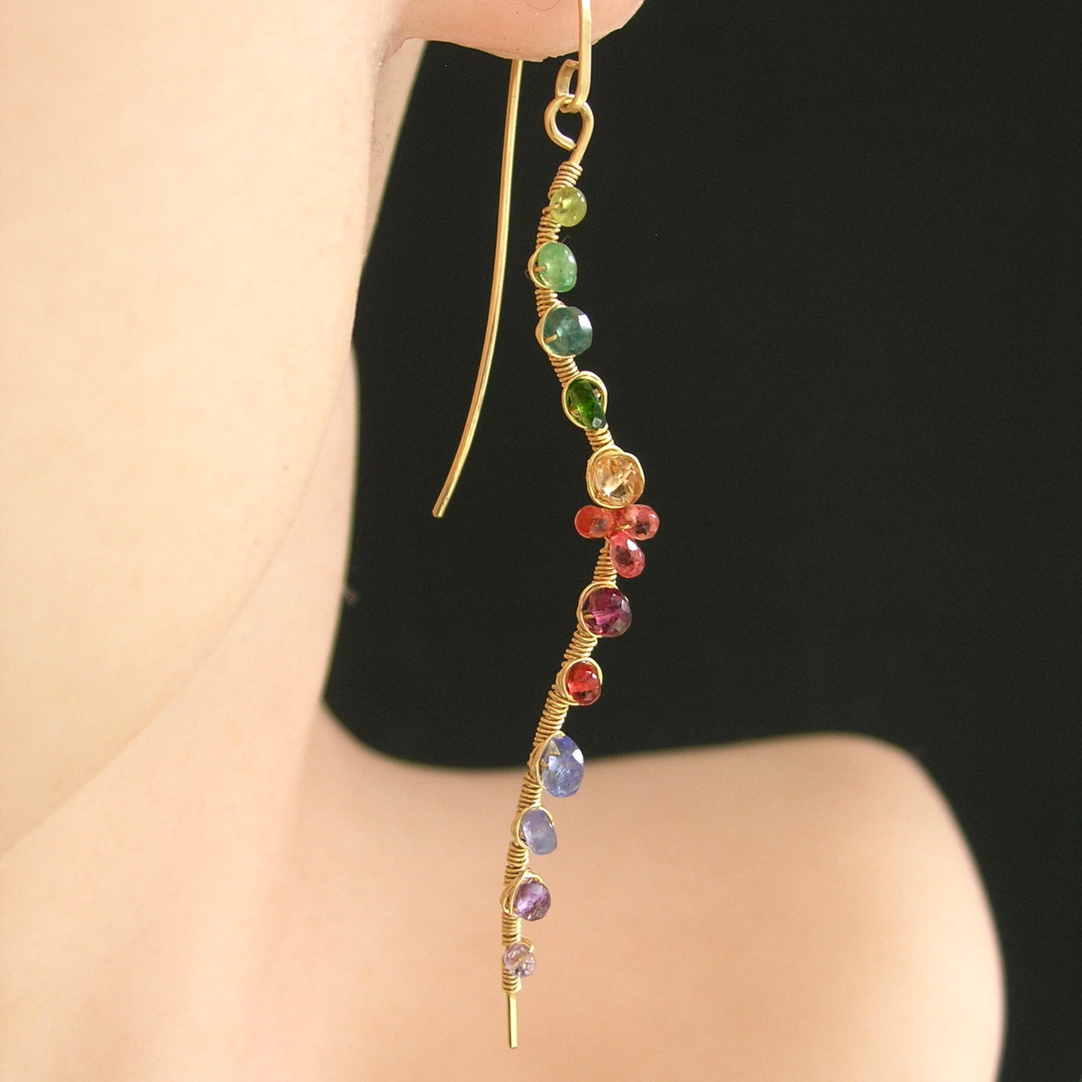 Curvy Linear Rainbow Gemstone Earrings