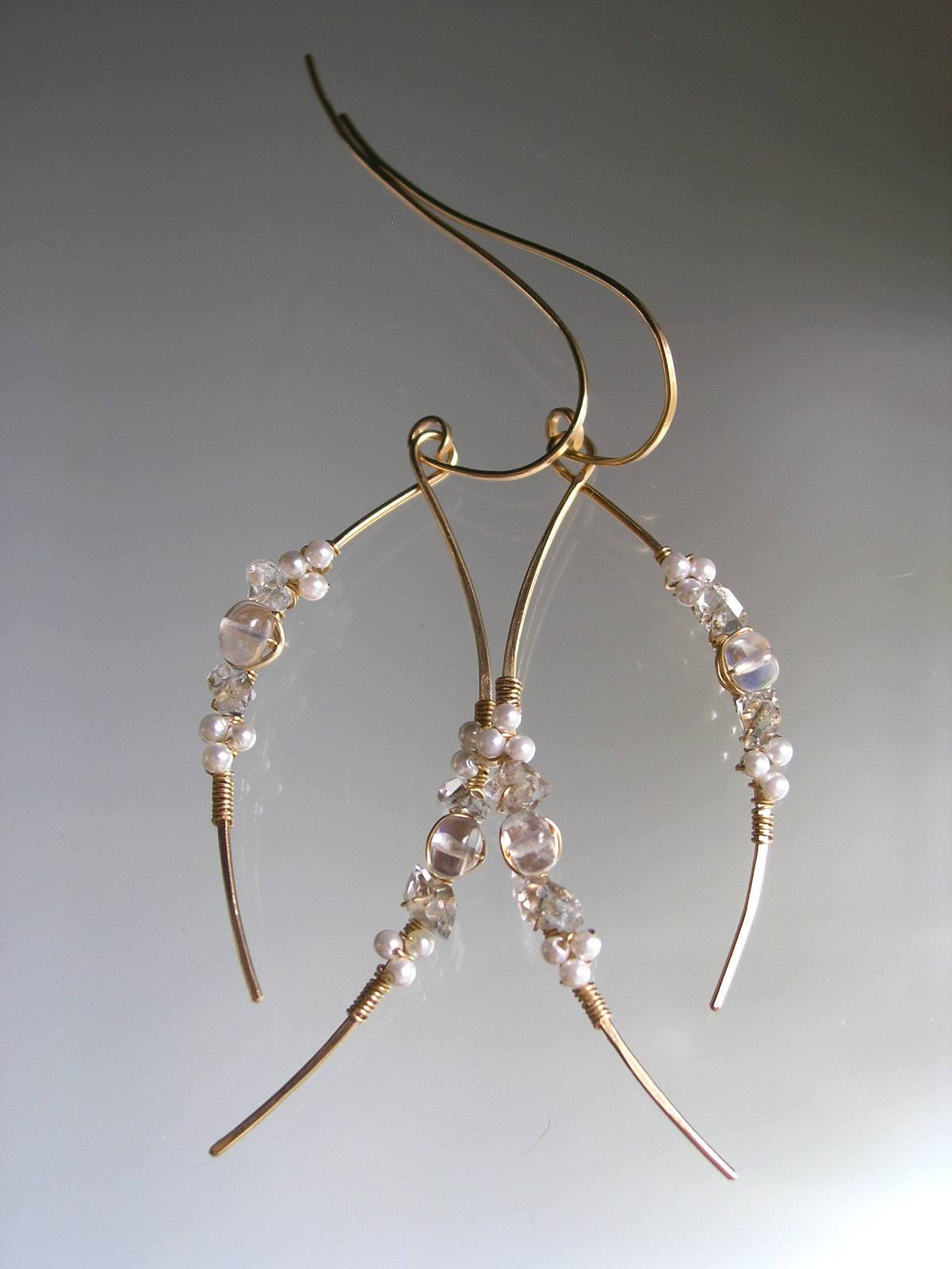 Moonstone and Pearl Gold Filled Earrings