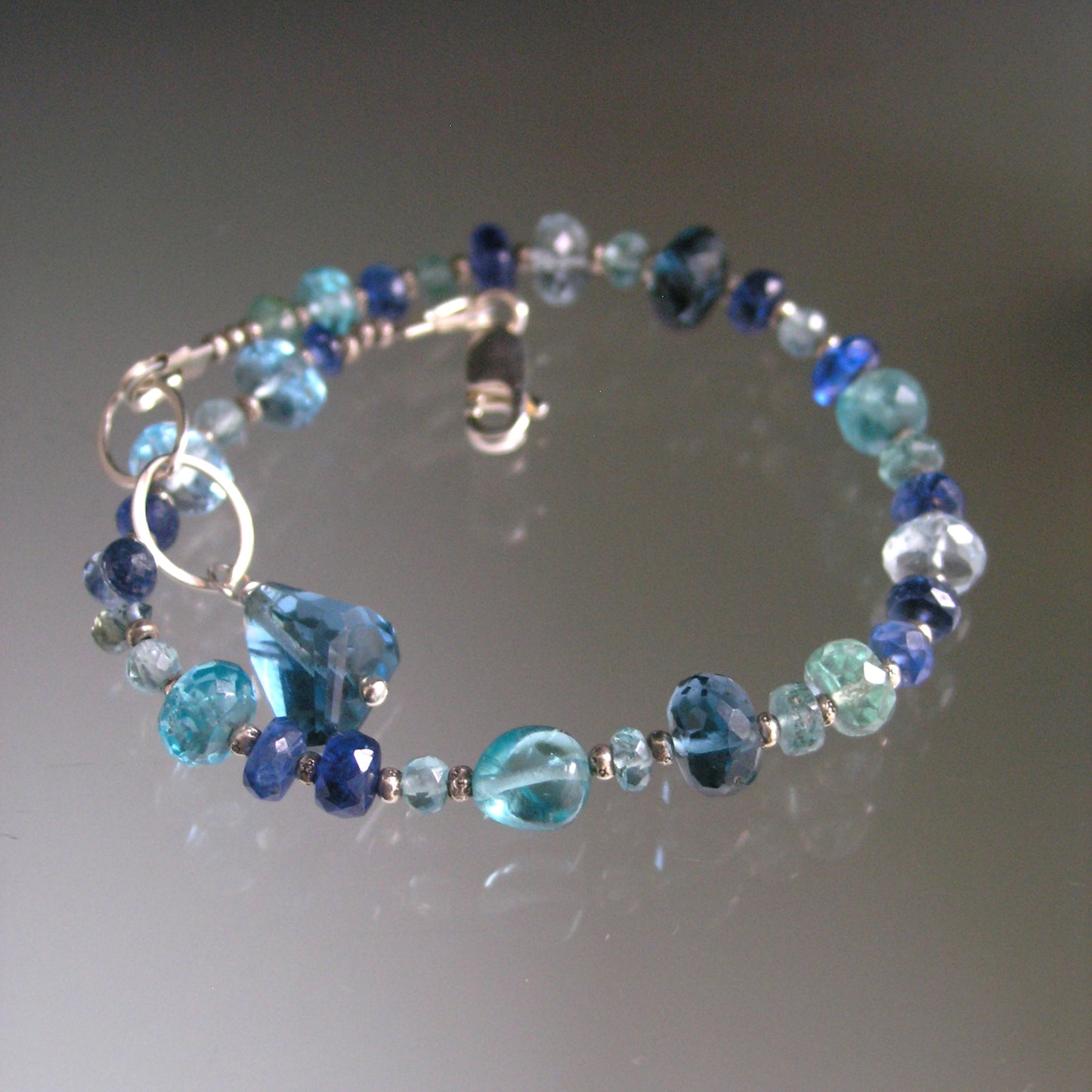 Blue Gemstone Beaded Sterling Silver Bracelet