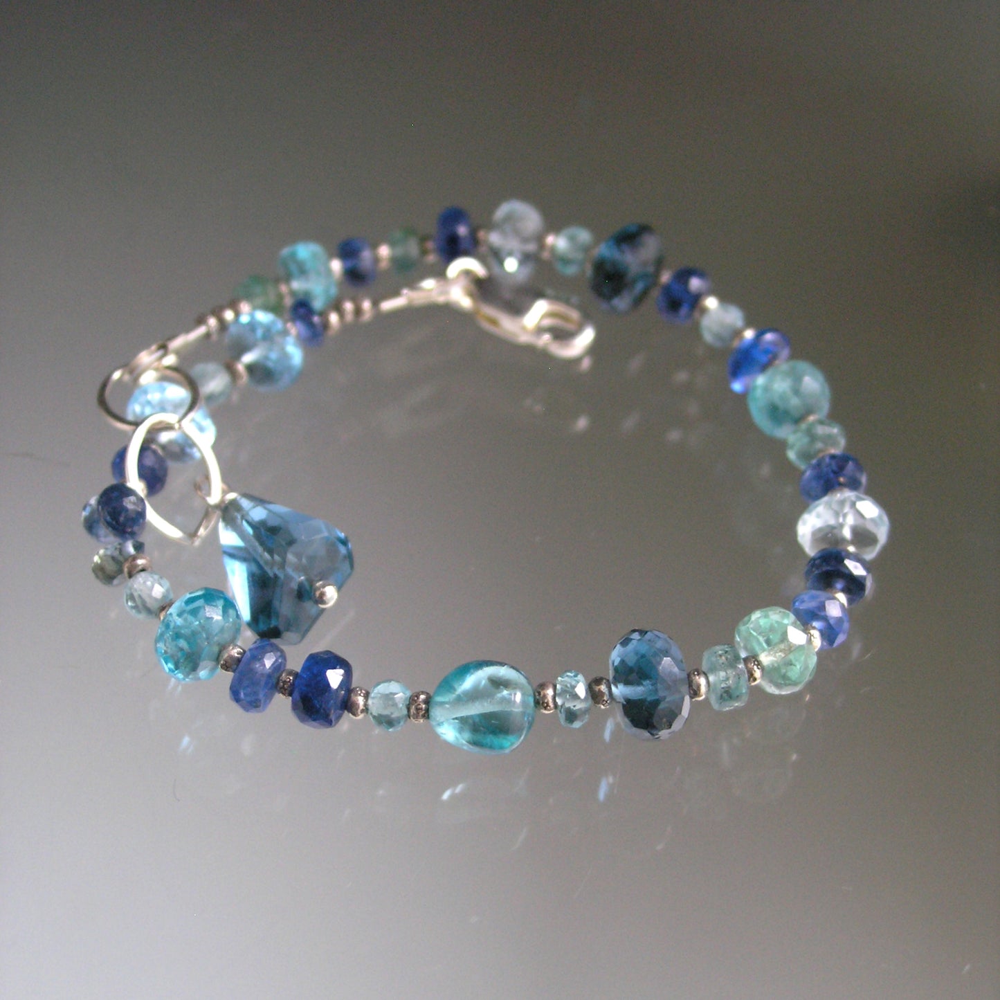Blue Gemstone Beaded Sterling Silver Bracelet