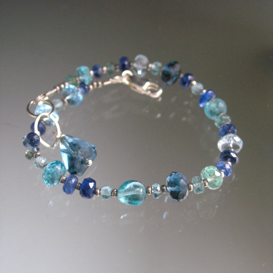 Blue Gemstone Beaded Sterling Silver Bracelet