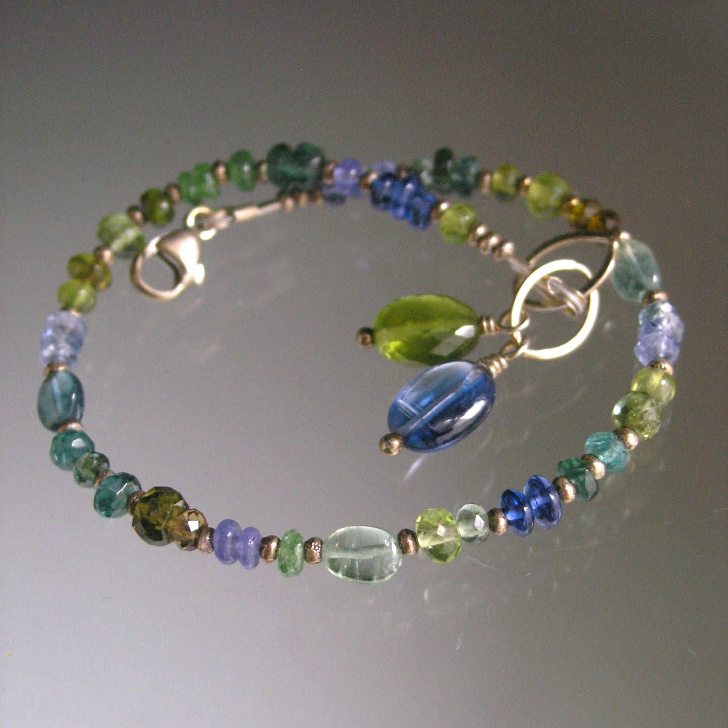 Green Blue Multi Gemstone Sterling Silver Bracelet