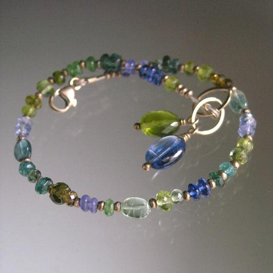Green Blue Multi Gemstone Sterling Silver Bracelet