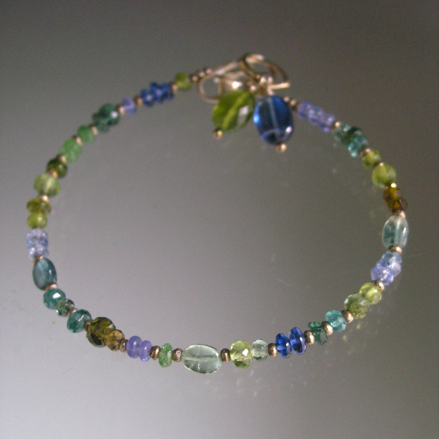 Green Blue Multi Gemstone Sterling Silver Bracelet