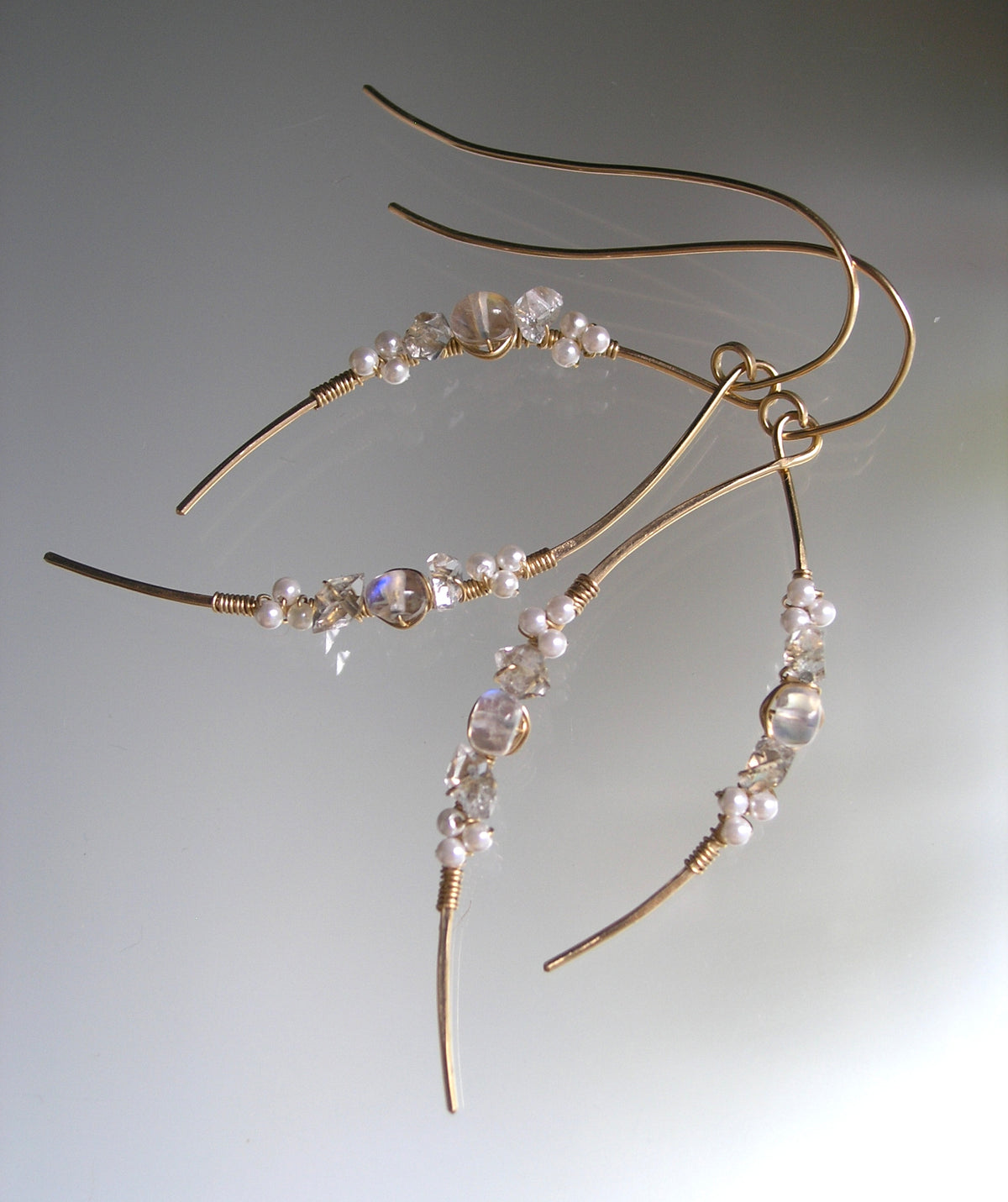 Moonstone and Pearl Gold Filled Earrings
