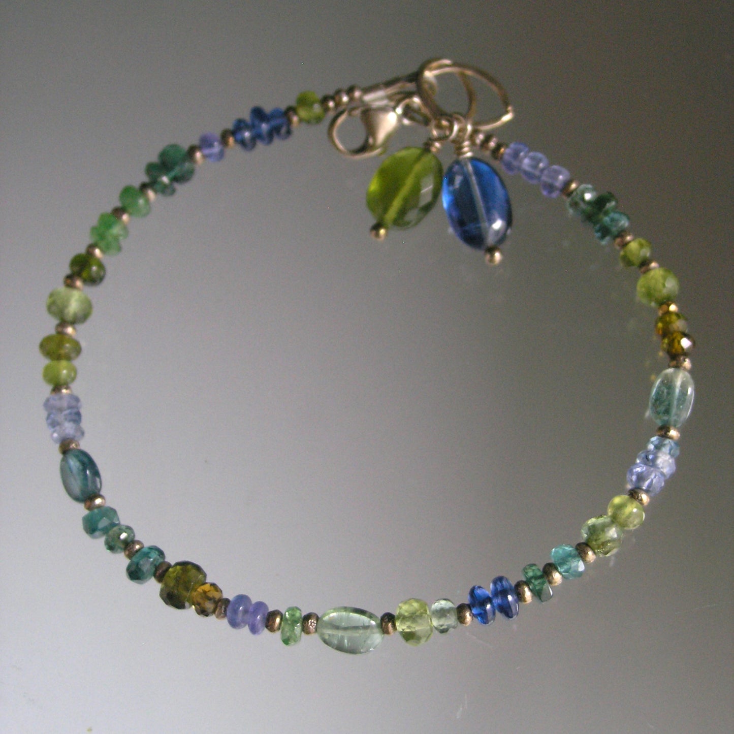 Green Blue Multi Gemstone Sterling Silver Bracelet