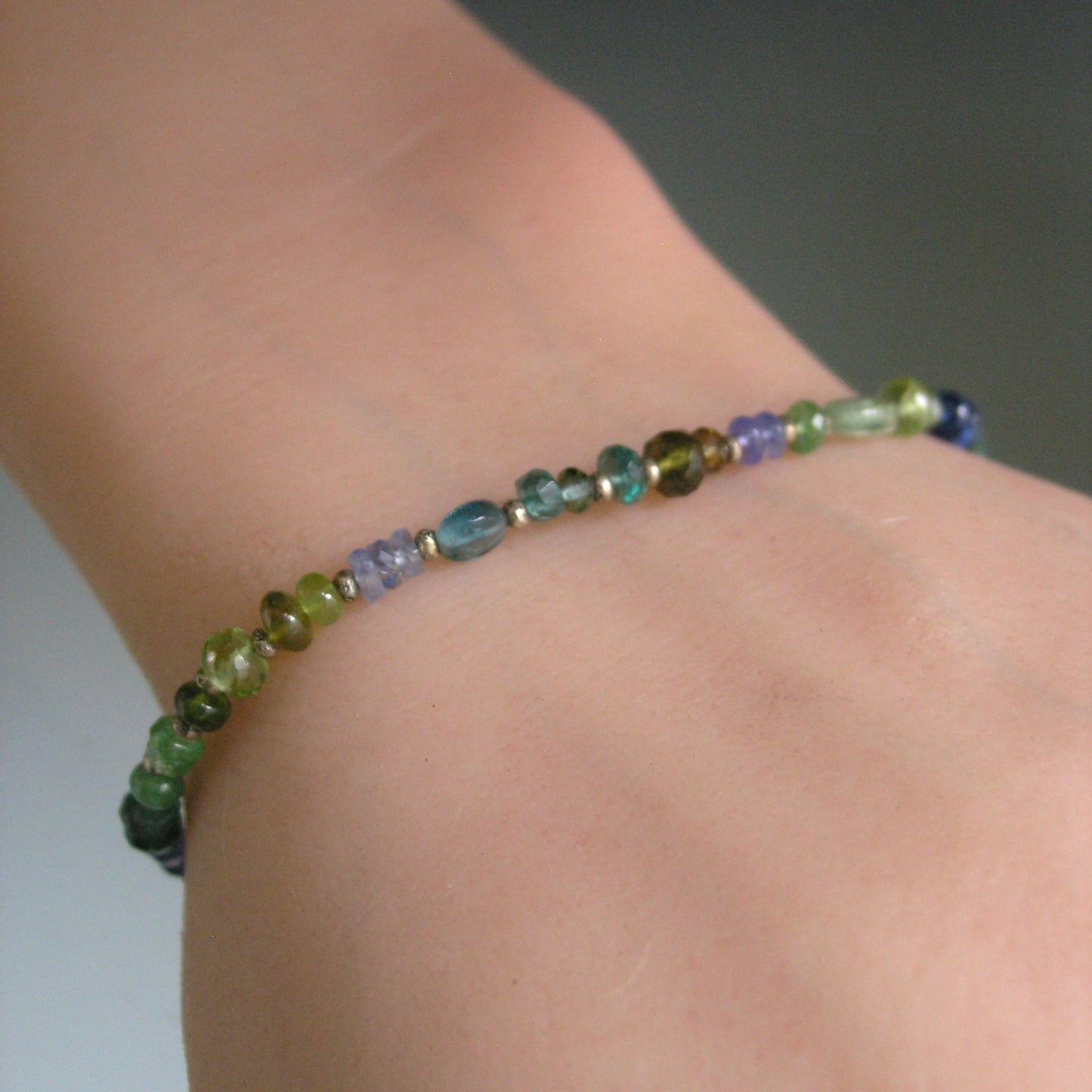 Green Blue Multi Gemstone Sterling Silver Bracelet