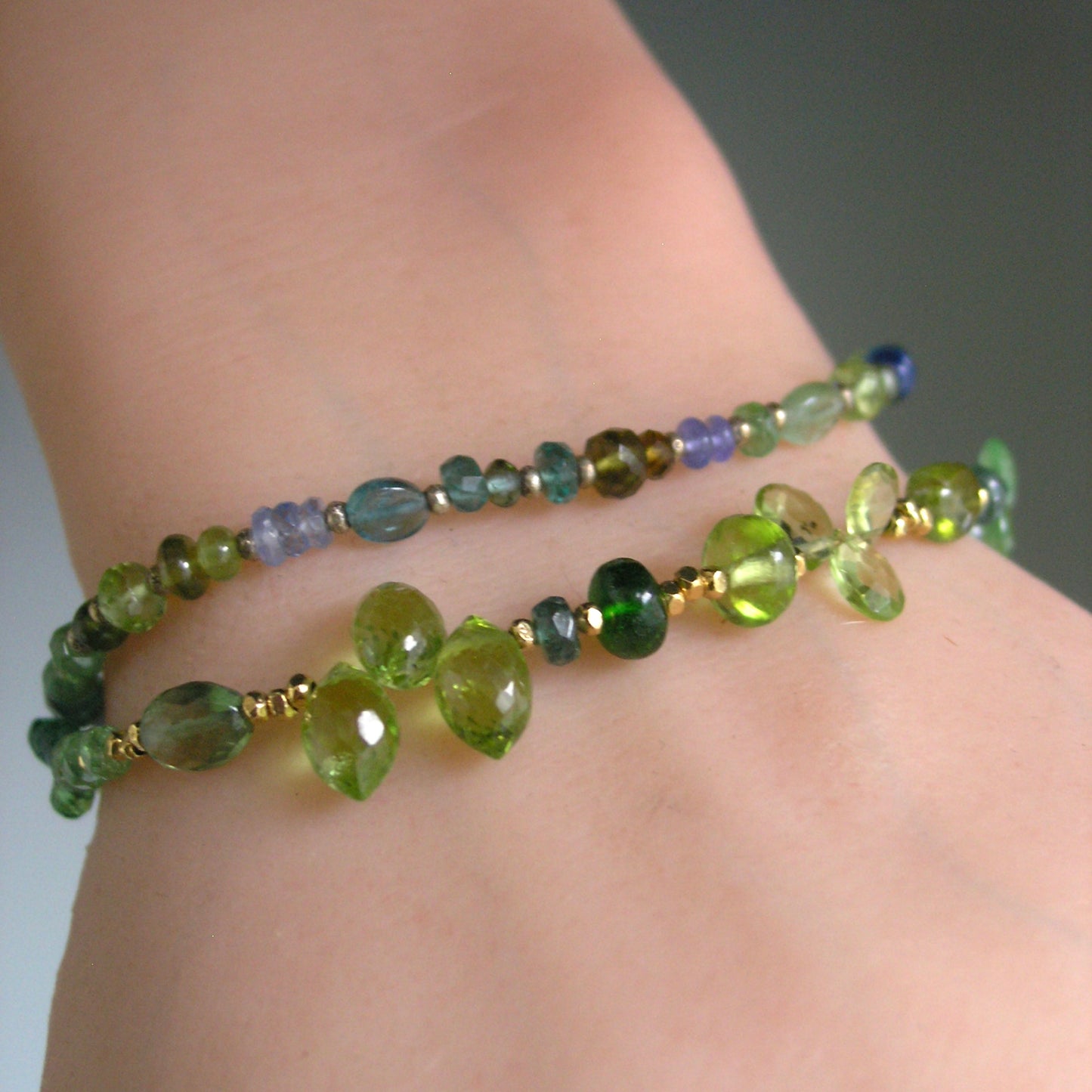 Green Blue Multi Gemstone Sterling Silver Bracelet
