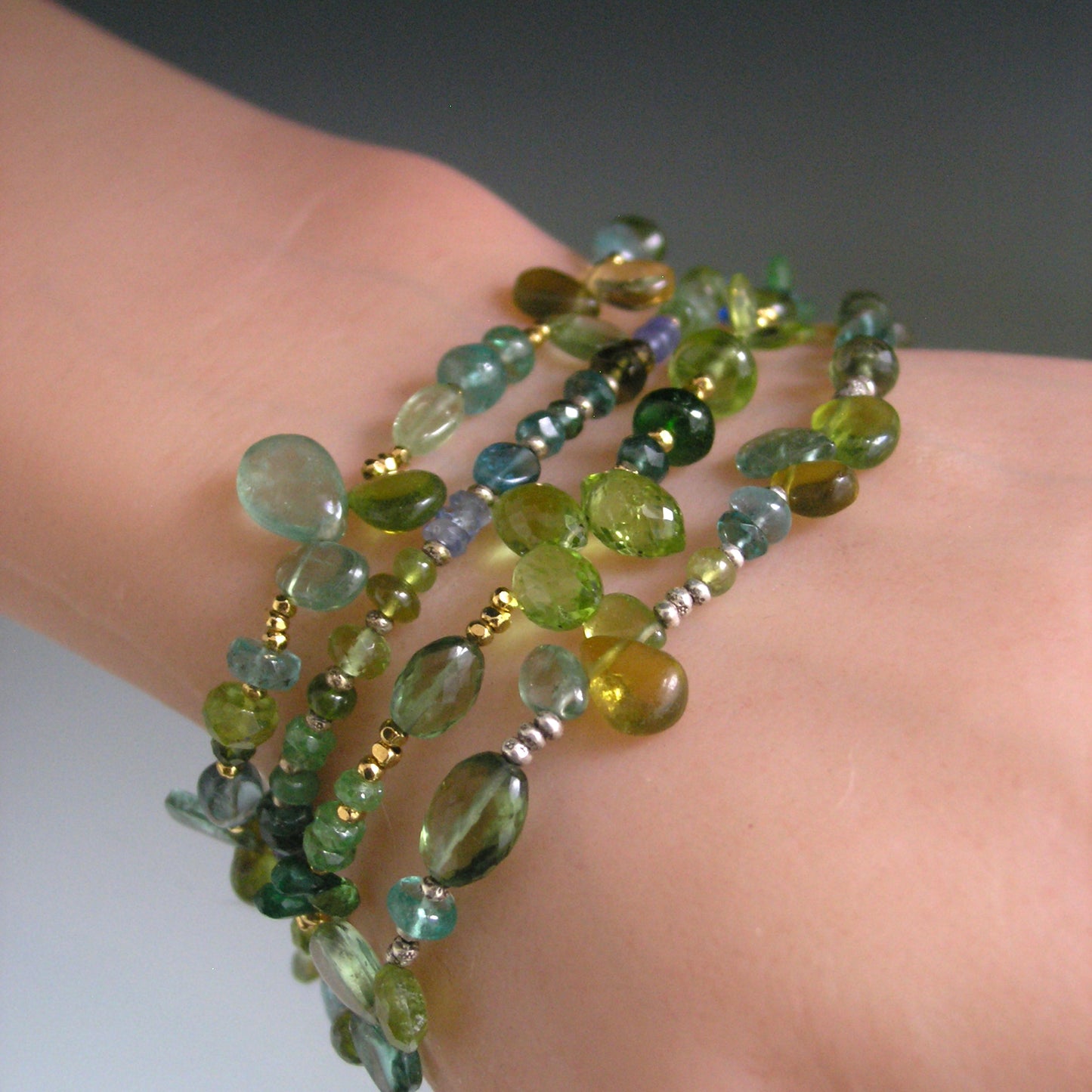 Green Blue Multi Gemstone Sterling Silver Bracelet